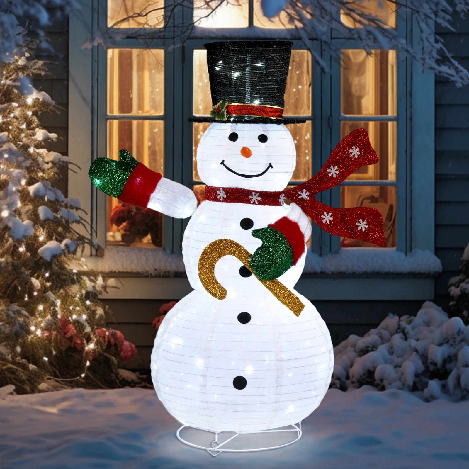 4ft Lighted Pop-Up Snowman, 100 LED Lights, Top Hat & Scarf, Outdoor Christmas Yard Decoration, Holiday Xmas Decor view 3
