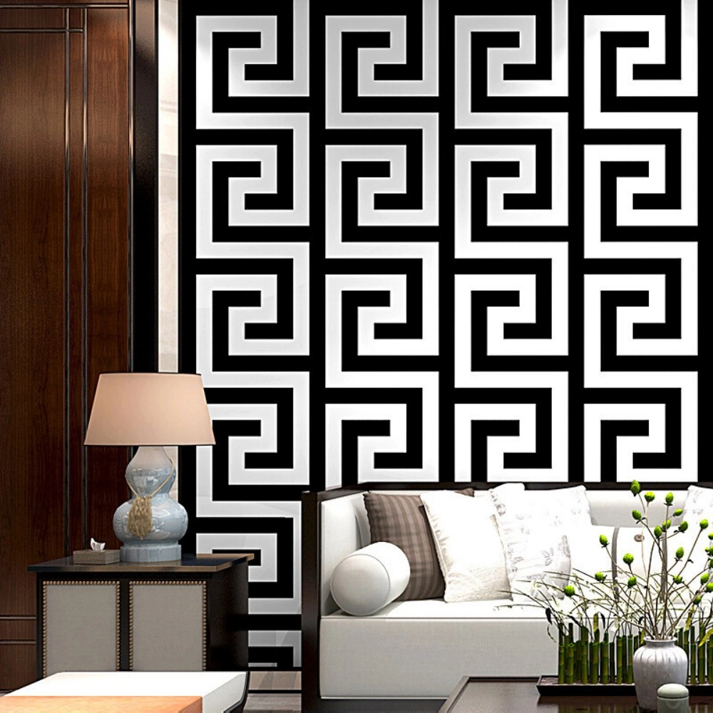 Debona Athena Greek Key Metallic Glitter Wallpaper - White & Black Decor view 5