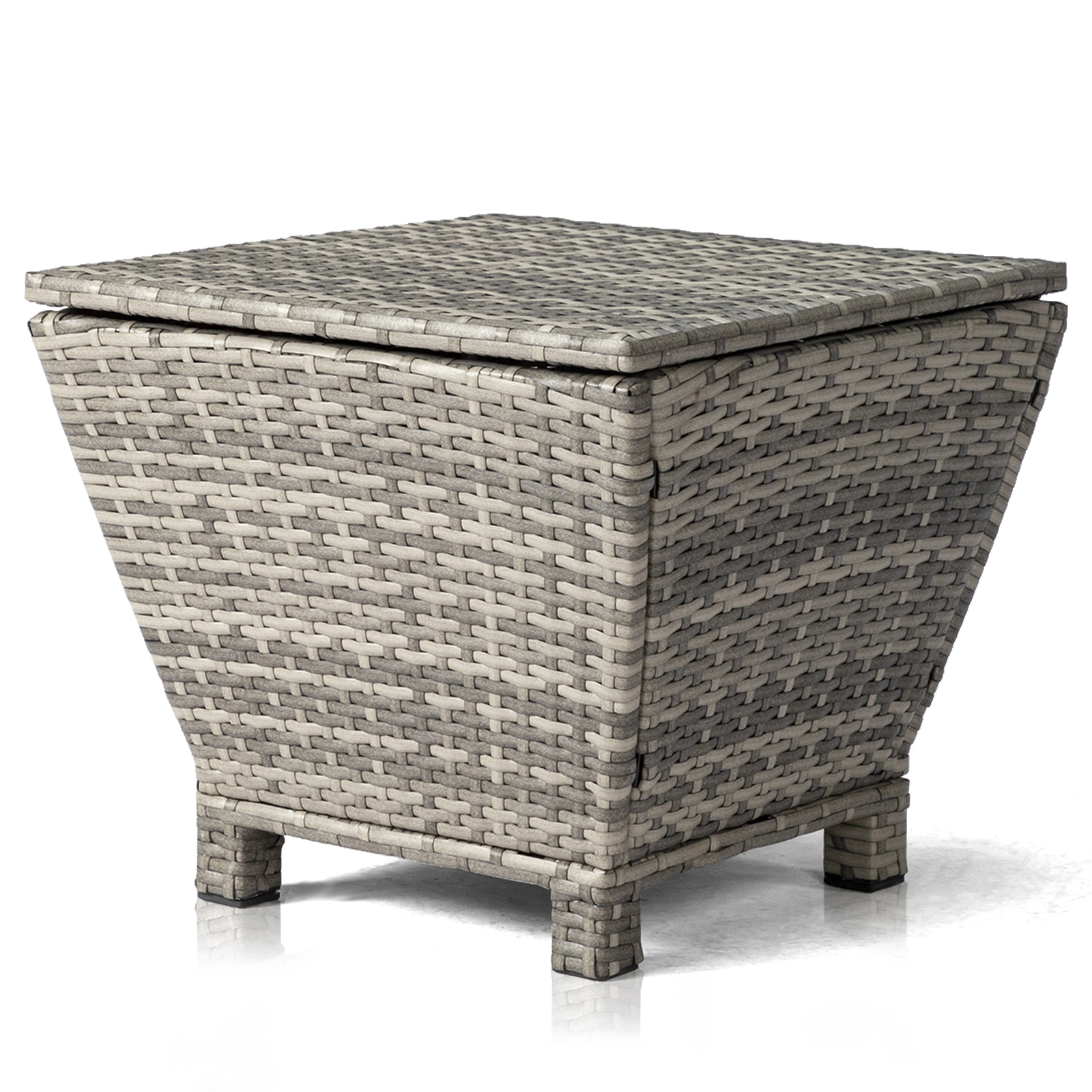 Outdoor PE Wicker Side Table with Storage, Grey Patio Storage Bin Container for Hose Cushion Towel