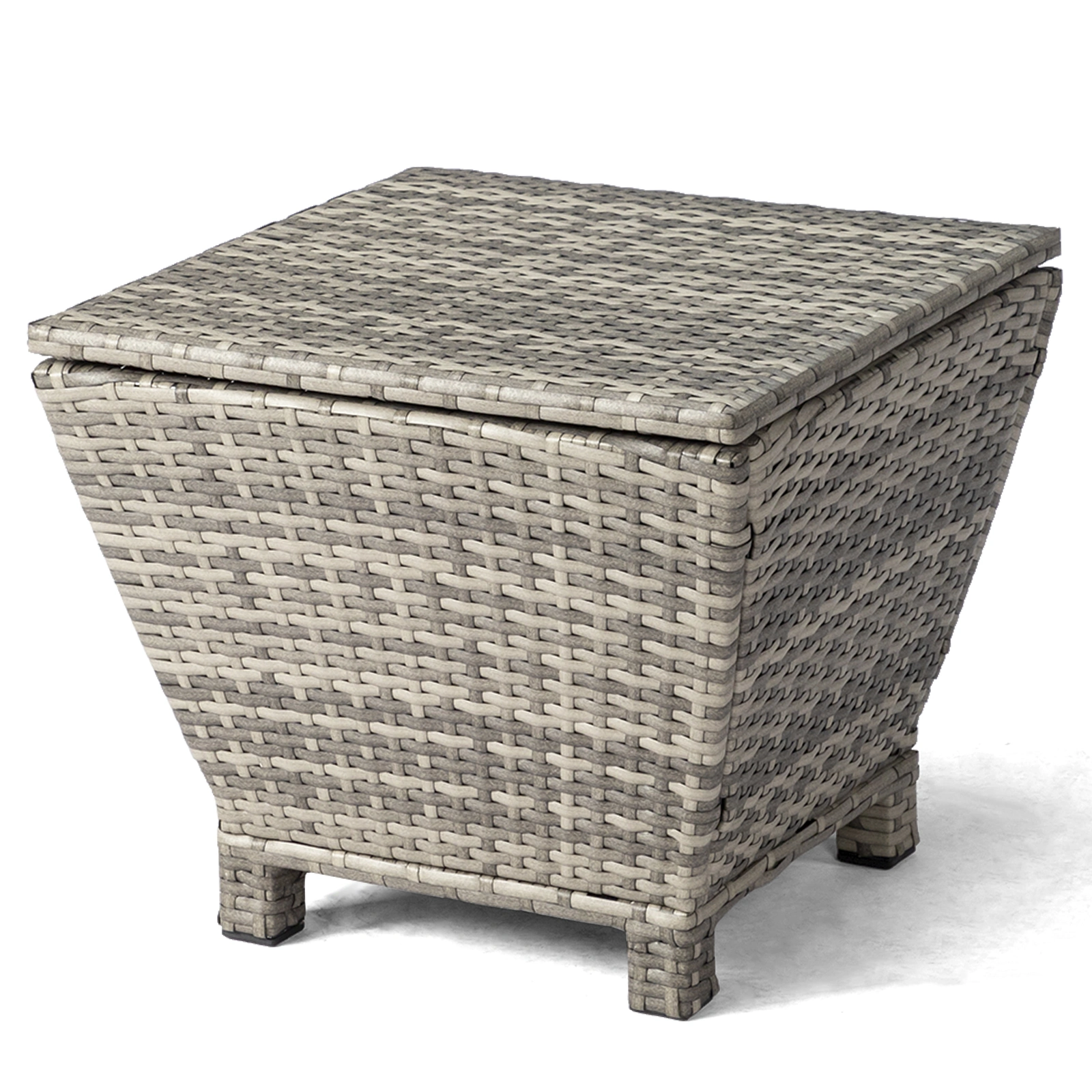 Outdoor PE Wicker Side Table with Storage, Grey Patio Storage Bin Container for Hose Cushion Towel view 11