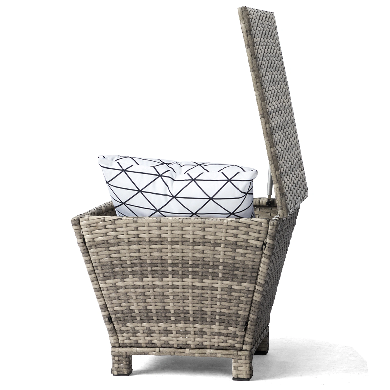 Outdoor PE Wicker Side Table with Storage, Grey Patio Storage Bin Container for Hose Cushion Towel view 12