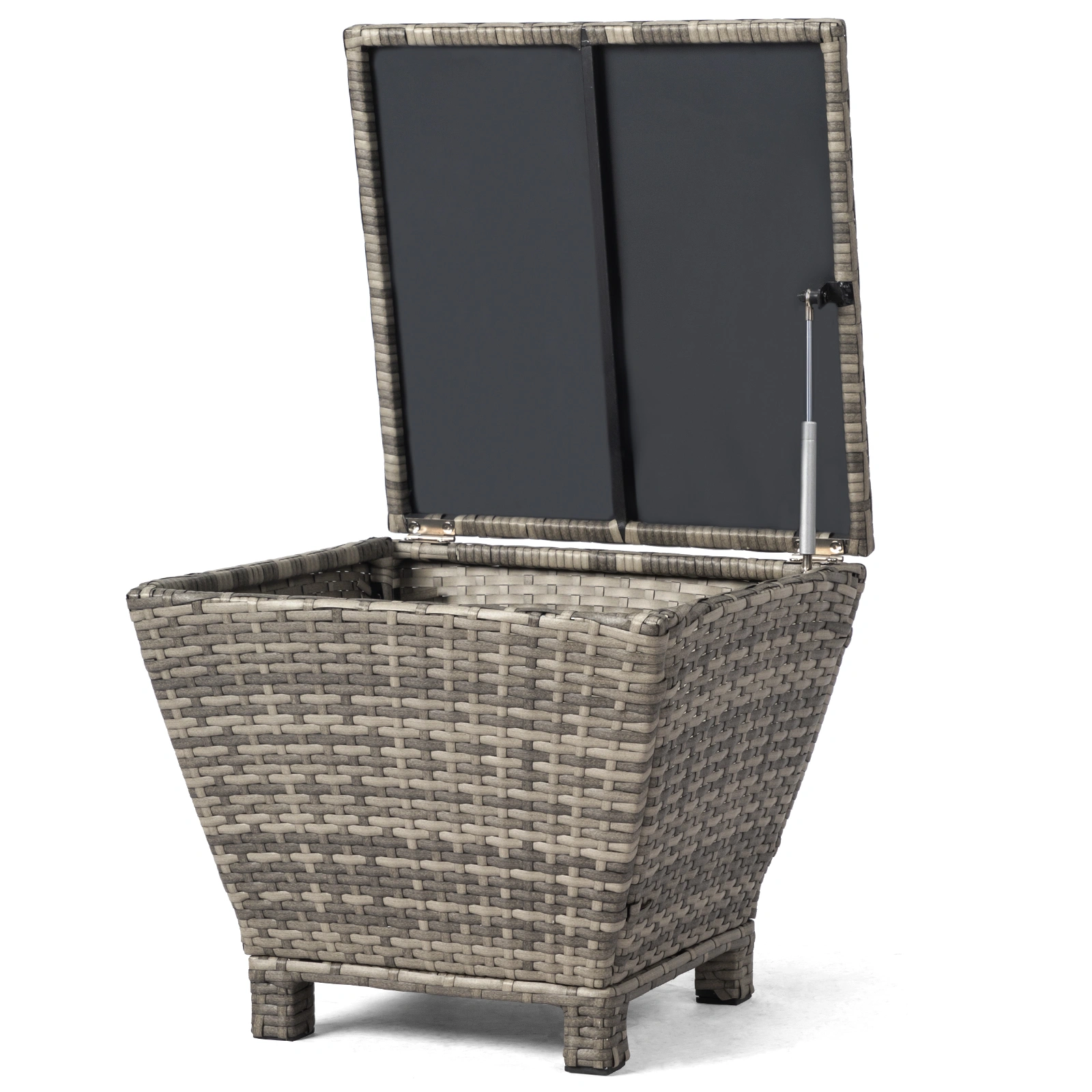 Outdoor PE Wicker Side Table with Storage, Grey Patio Storage Bin Container for Hose Cushion Towel view 2