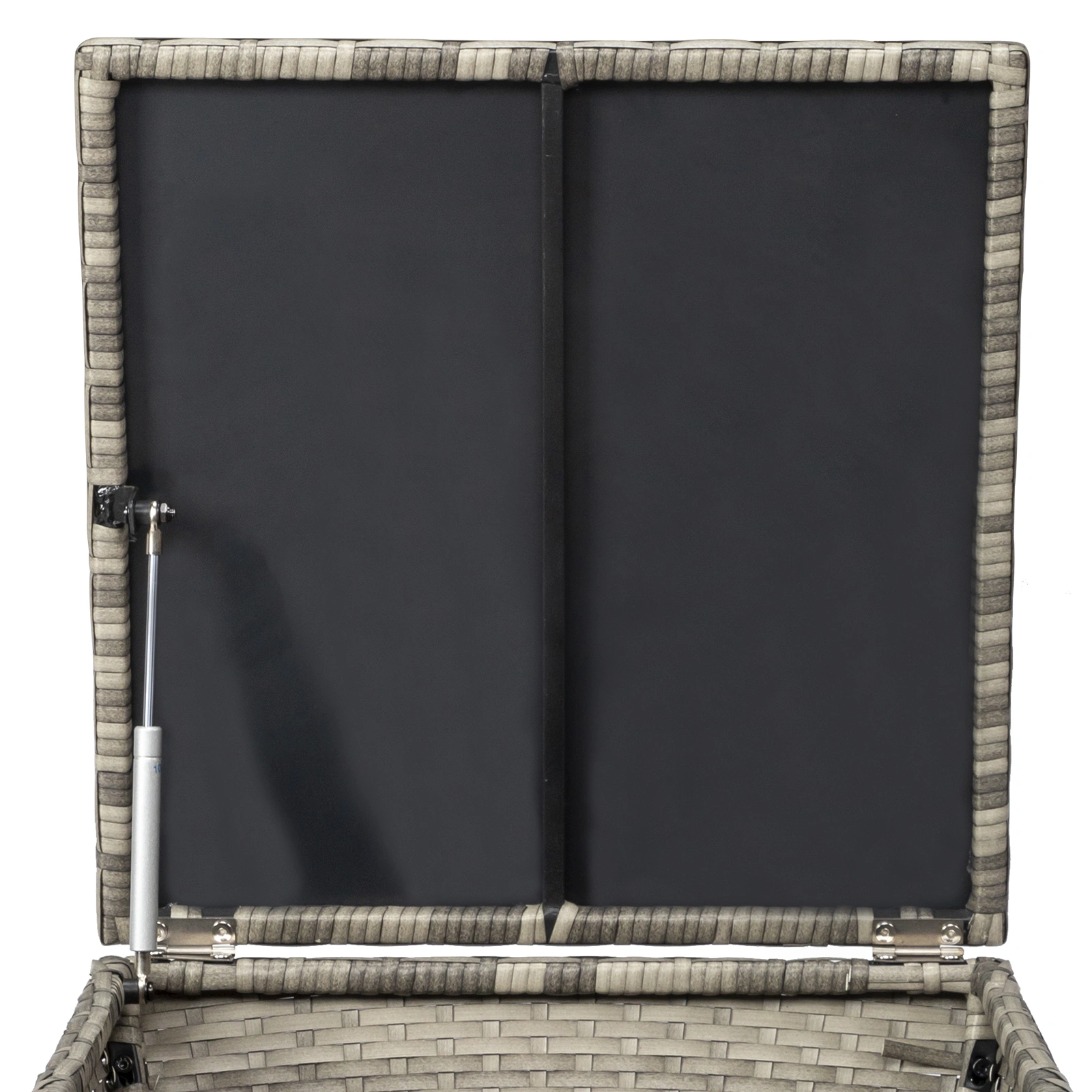 Outdoor PE Wicker Side Table with Storage, Grey Patio Storage Bin Container for Hose Cushion Towel view 4
