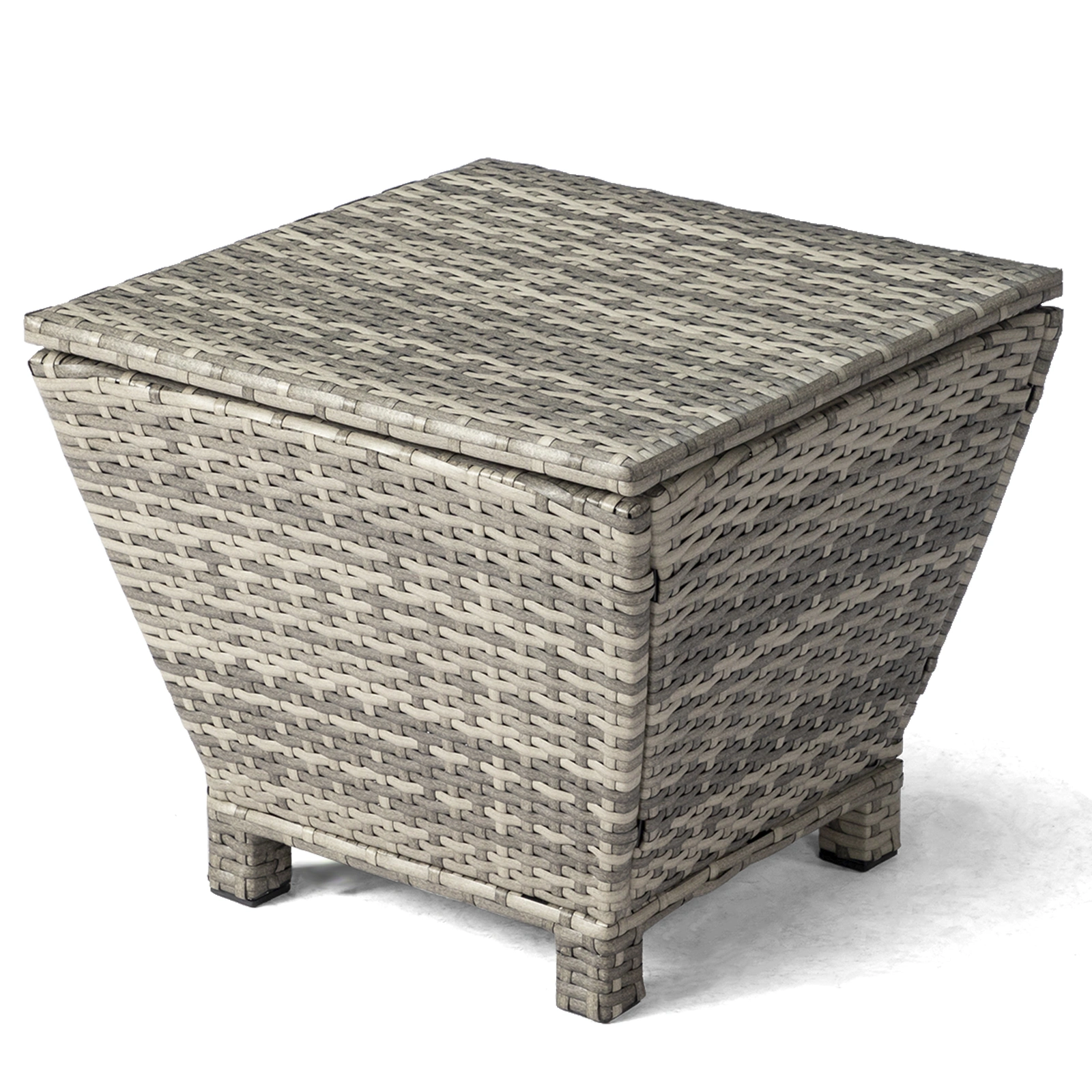 Outdoor PE Wicker Side Table with Storage, Grey Patio Storage Bin Container for Hose Cushion Towel view 6