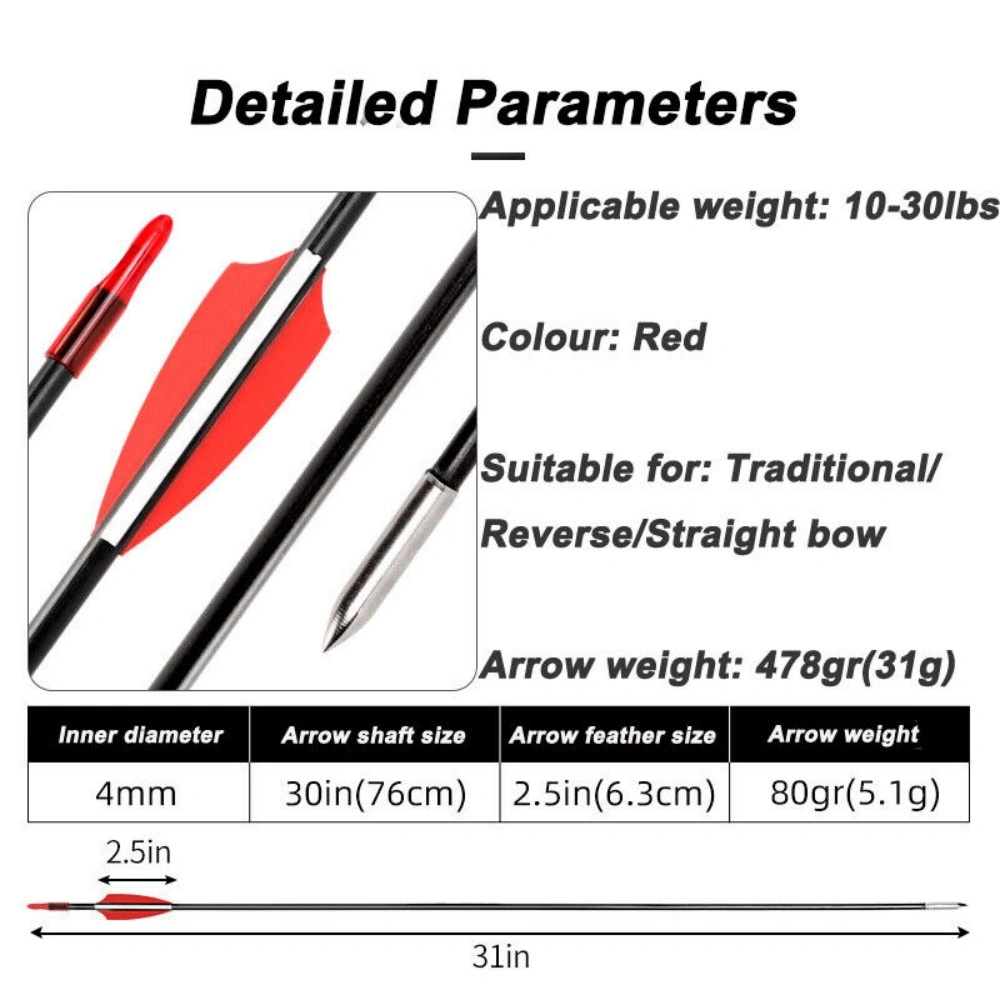 30 Pack Fiberglass Target Arrows for Compound & Recurve Bows, 30 Inch Archery Arrows for Target Practice view 2