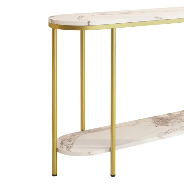 2-Tier Oval Console Table, White Faux Marble Top with Gold Metal Frame, Modern Entryway Table with Open Shelf, 42.1"×11.4"×30.5" Narrow Sofa Table for Hallway, Living Room & Foyer view 6