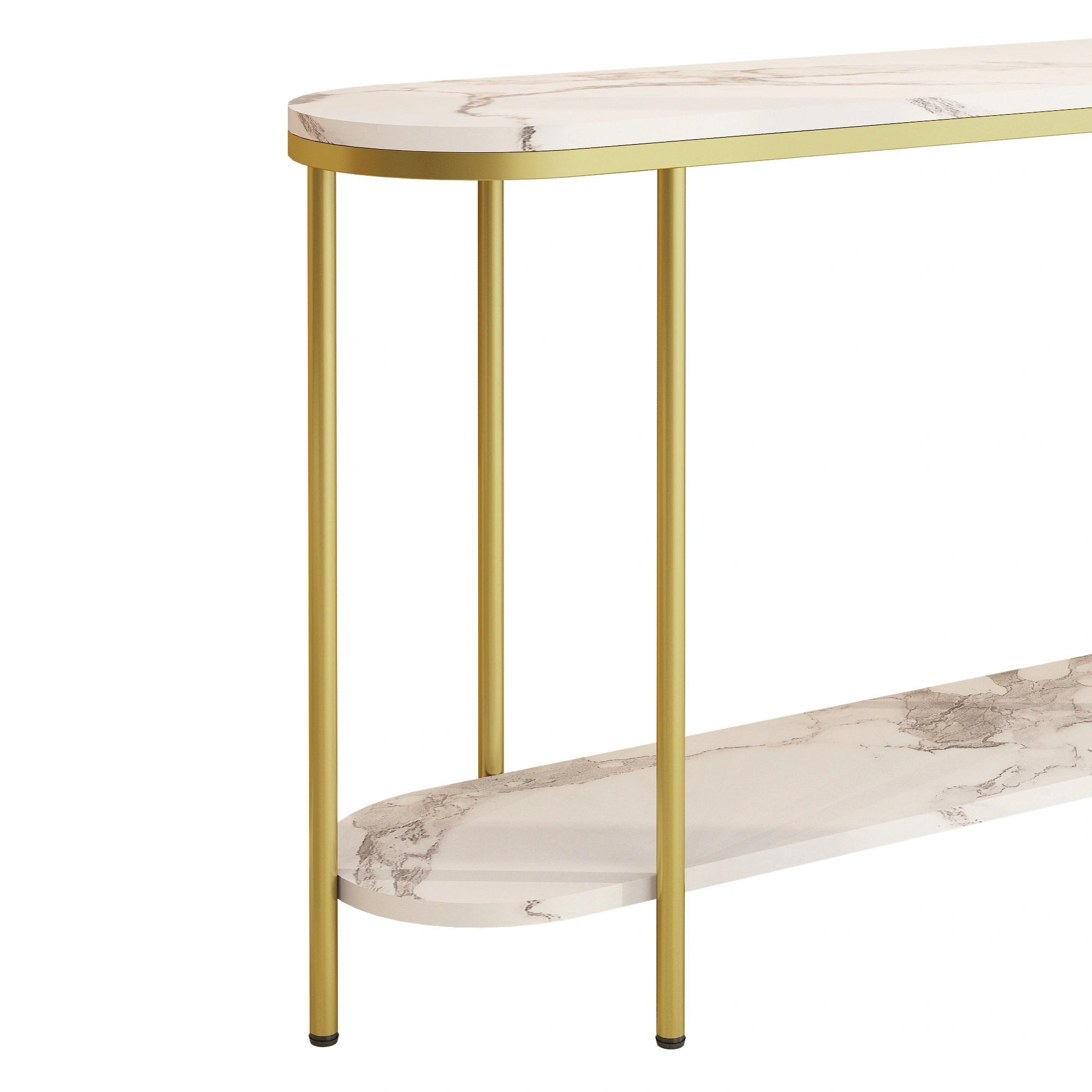 2-Tier Oval Console Table, White Faux Marble Top with Gold Metal Frame, Modern Entryway Table with Open Shelf, 42.1"×11.4"×30.5" Narrow Sofa Table for Hallway, Living Room & Foyer view 6