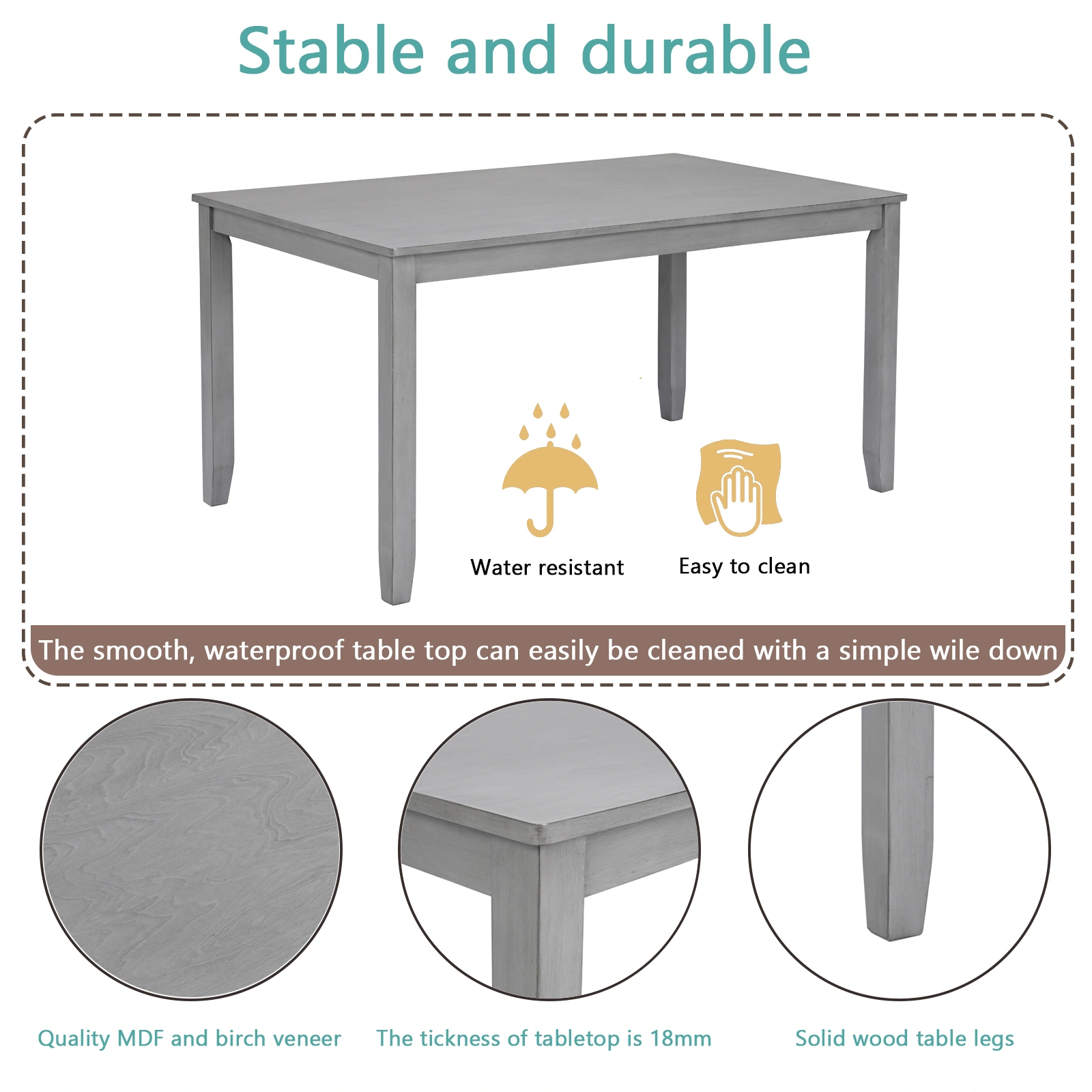 6 Piece Dining Table Set with 4 Upholstered Chairs & Bench, Rectangular Wood Kitchen Dining Set for 6 People, Gray - Living Room, Home Bar view 6