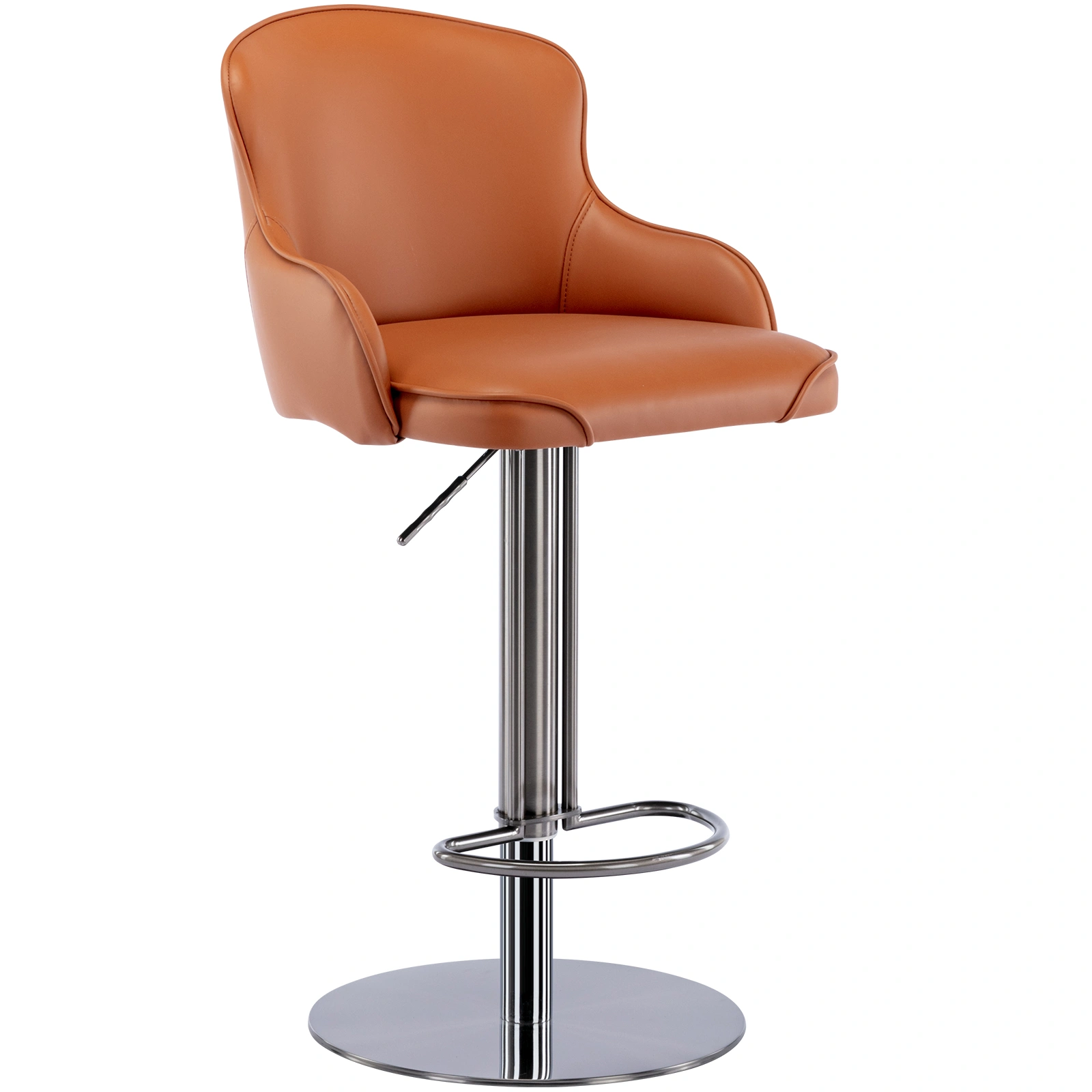 Black Titanium Stainless Steel Bar Stools,Grade Modern Leather Bar Chair with Backrest,Swivel Adjustable Height for Kitchen Counter and Dining Room (Brown 1pc) view 3