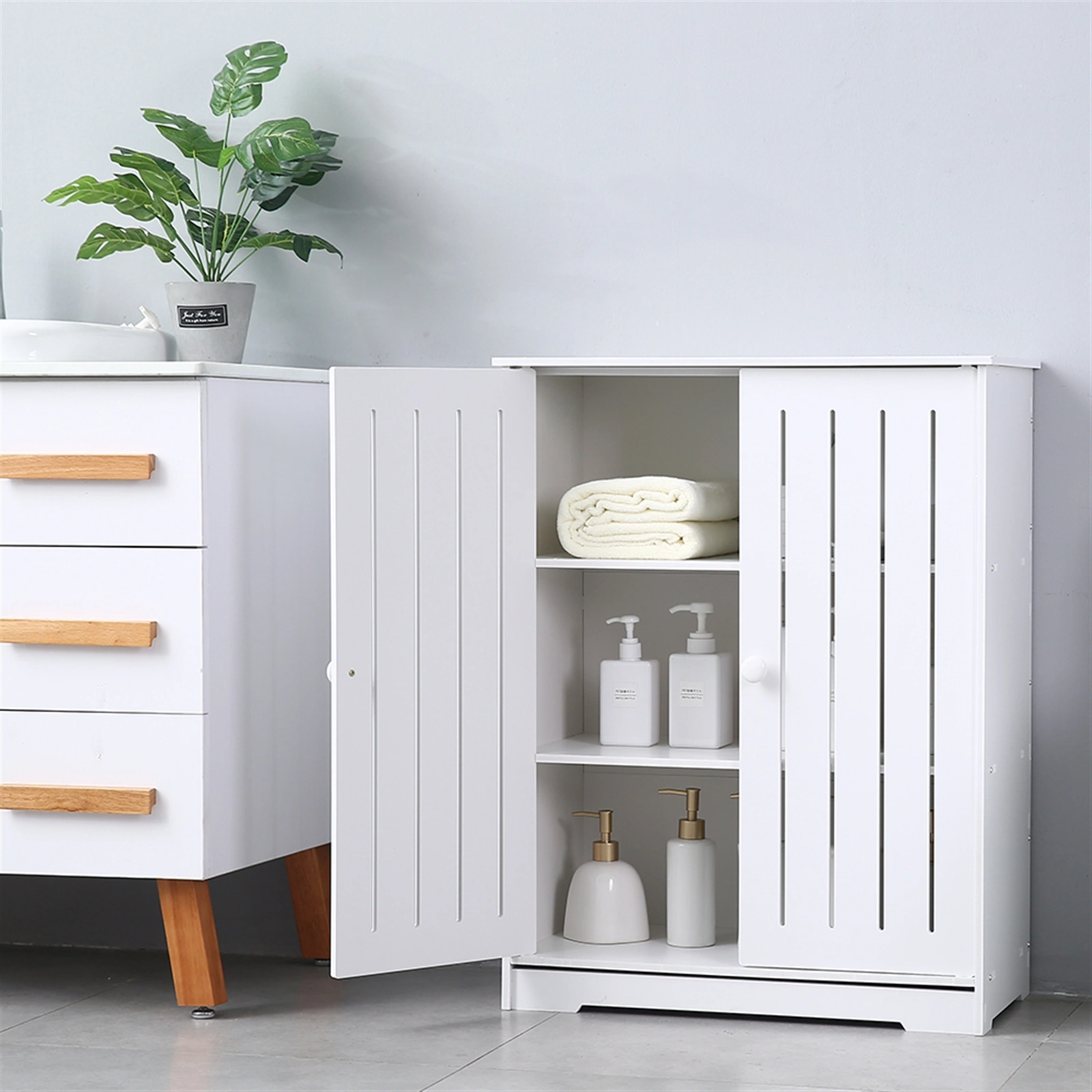 Double Door Storage Cabinet 80cm High Three-Layer PVC Wardrobe 63x31x80cm view 2