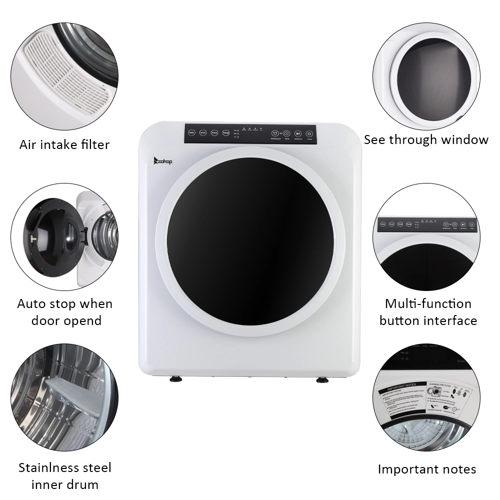 GDZ60-618E Upgraded 6kg Drum Dryer with LCD Screen UV Sterilization, White - 2 Cotton Filters Included view 2