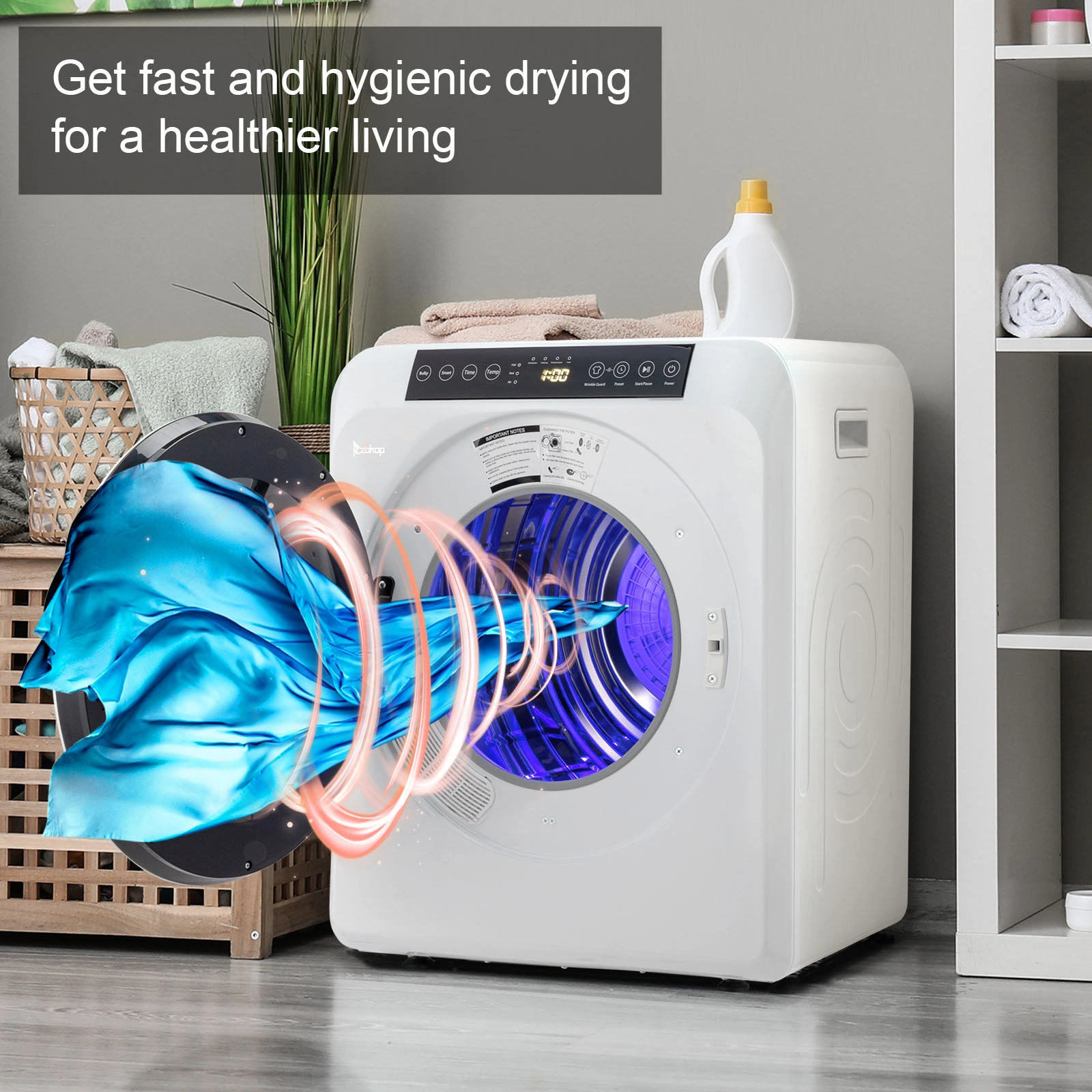 GDZ60-618E Upgraded 6kg Drum Dryer with LCD Screen UV Sterilization, White - 2 Cotton Filters Included view 20