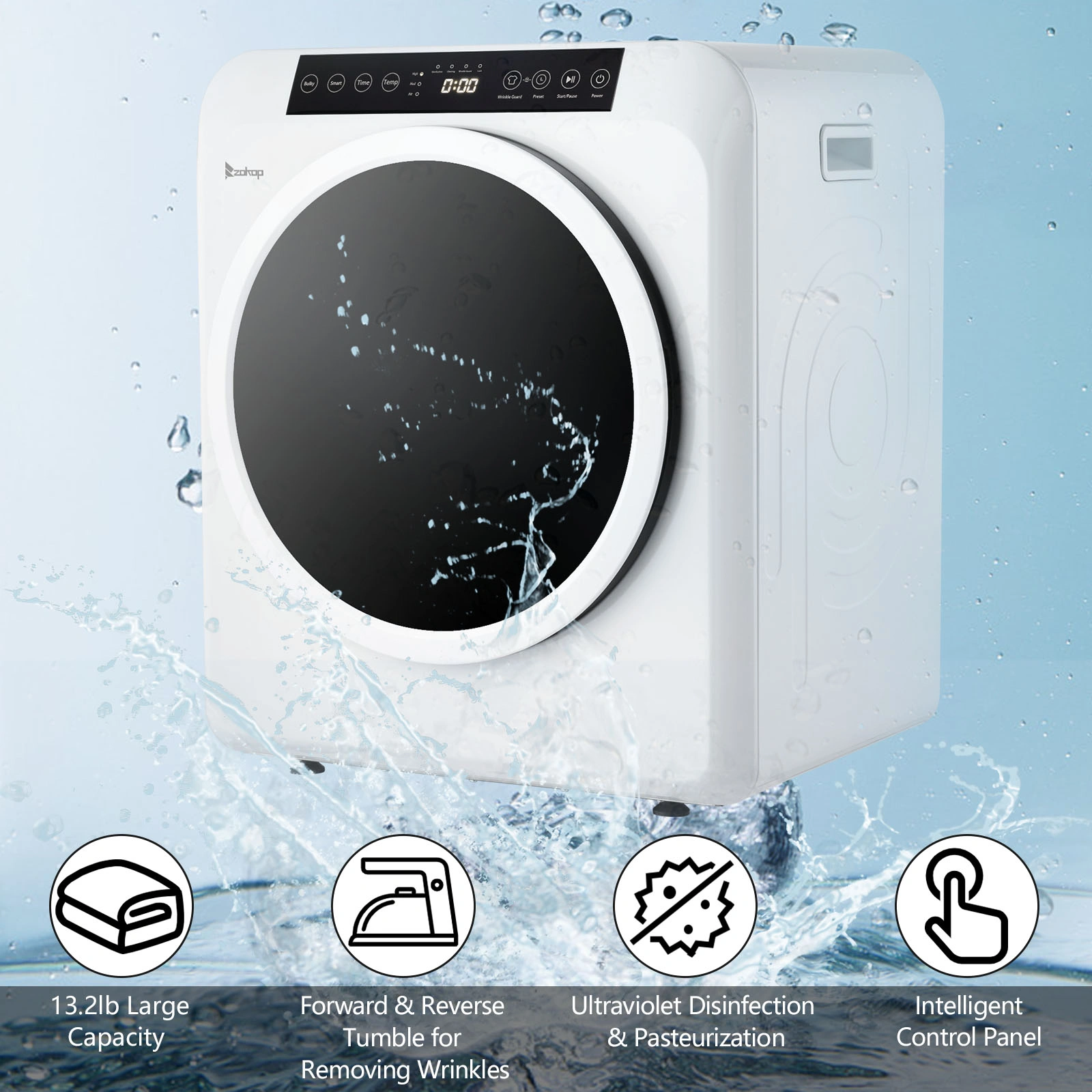 GDZ60-618E Upgraded 6kg Drum Dryer with LCD Screen UV Sterilization, White - 2 Cotton Filters Included view 21