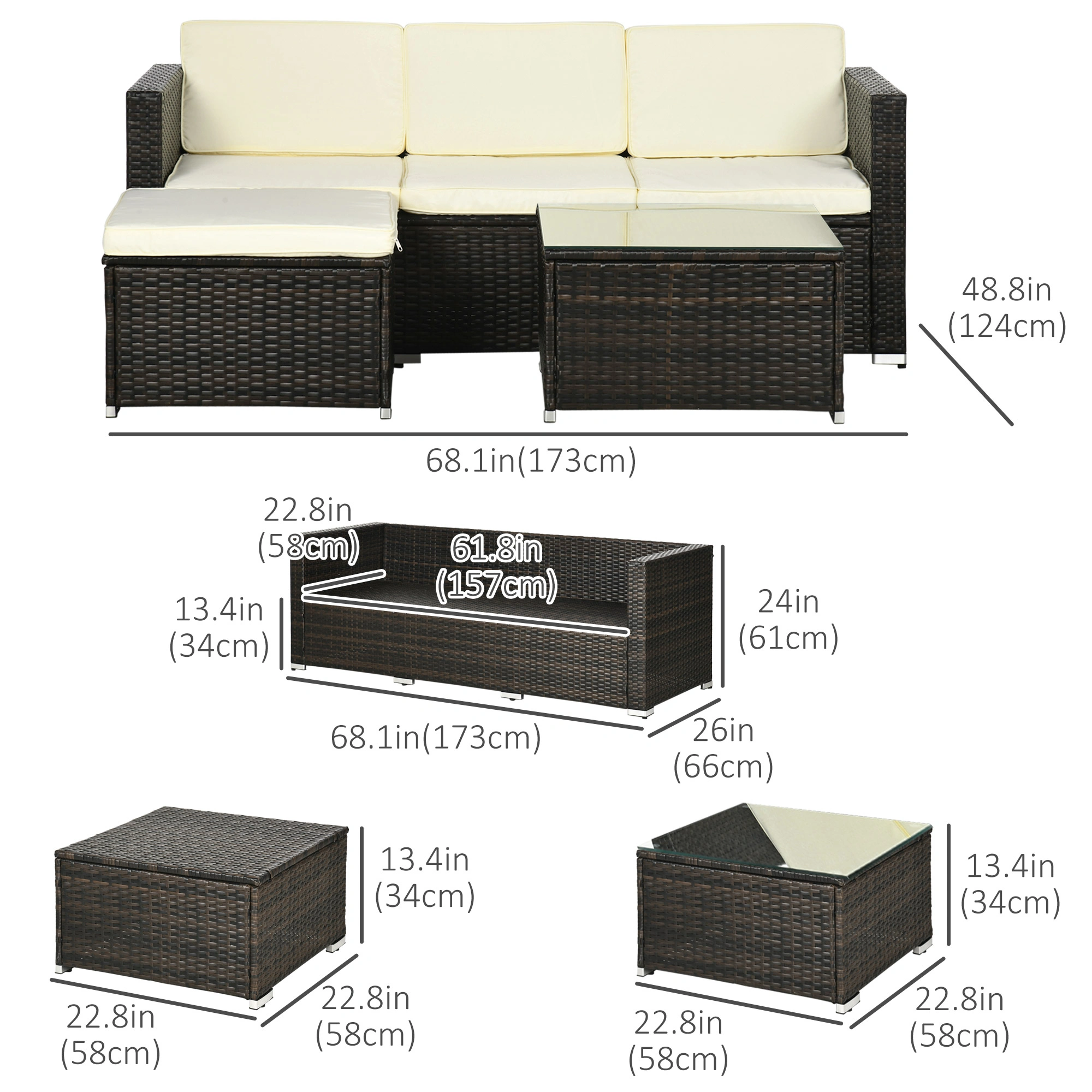 Modern Patio Furniture Lounge Set - 3-Piece Outdoor Wicker Sectional with Storage, Waterproof Cushions, Compact Design for Small Spaces view 3