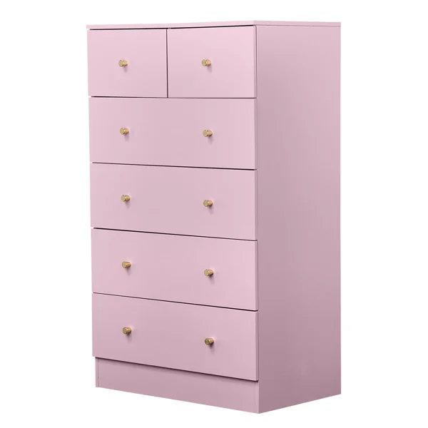 25.98"*15.75"*43.7"(L*W*D) 5-Tier 6-Drawer Cabinet Drawer Dresser with Gold Handles Macaron Pink view 4