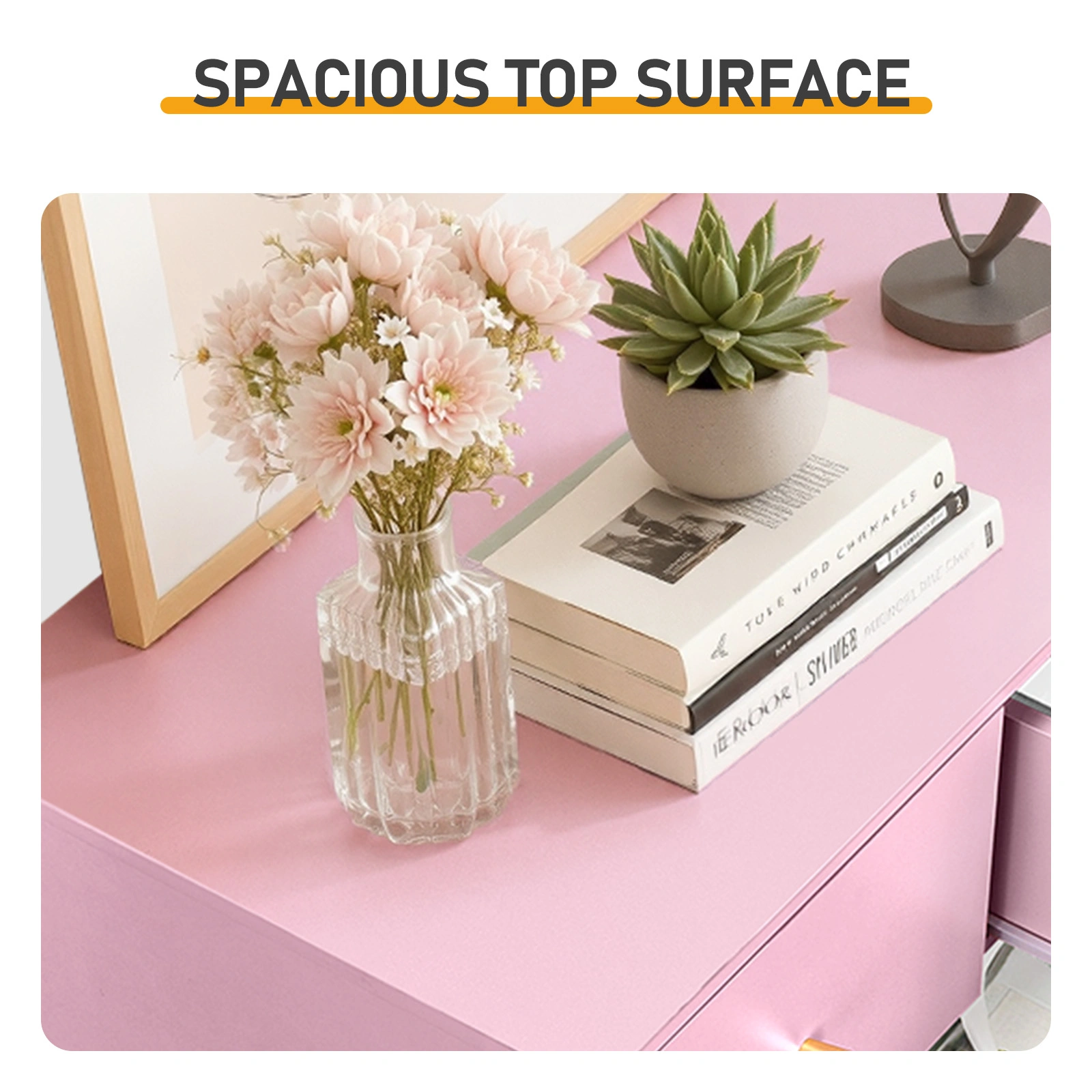 25.98"*15.75"*43.7"(L*W*D) 5-Tier 6-Drawer Cabinet Drawer Dresser with Gold Handles Macaron Pink view 5