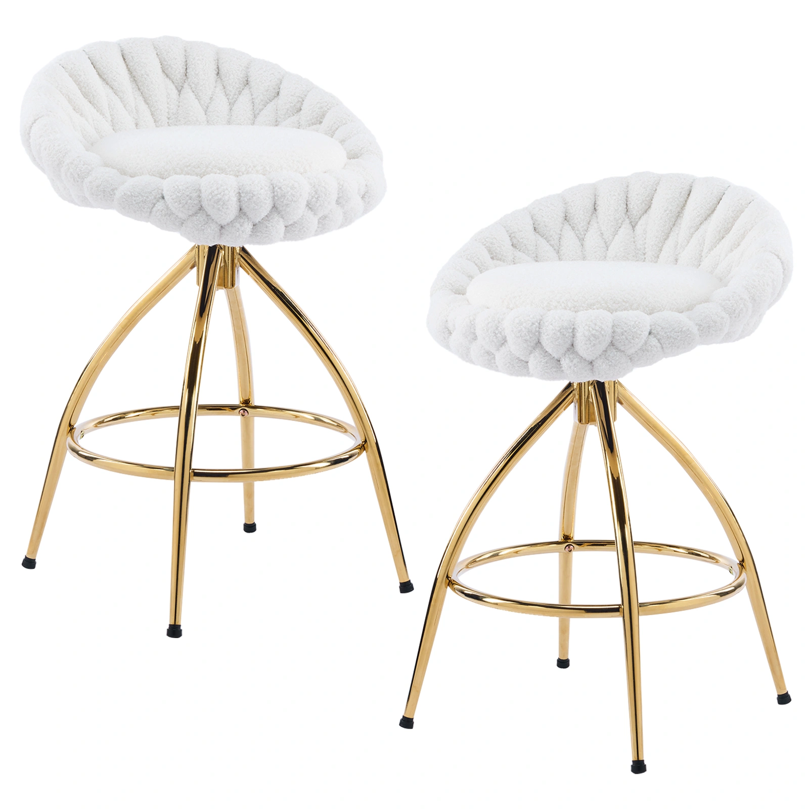2pcs Teddy Velvet Gold-plated Iron Feet Bar Stool Weaving Style White With Swivel