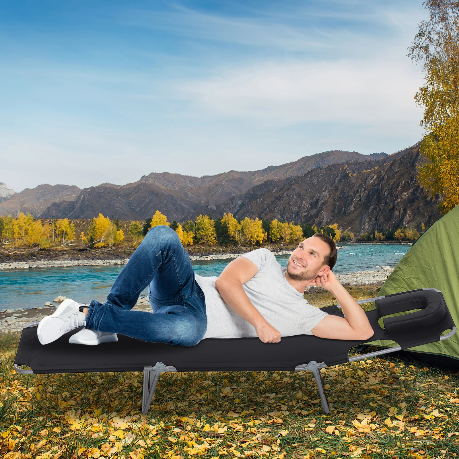 Folding Lounge Chair, Rocking Chair with Cup Holder, Portable Outdoor Patio Chair, Lightweight Foldable Design