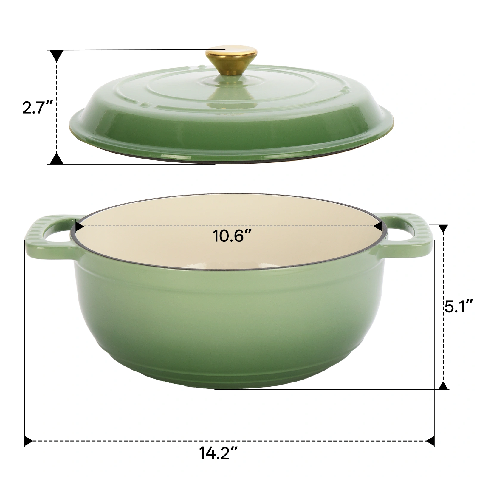 Cast iron 6QT cooking pot - Gradient red - Includes two silicone gloves - Enamel pot view 2