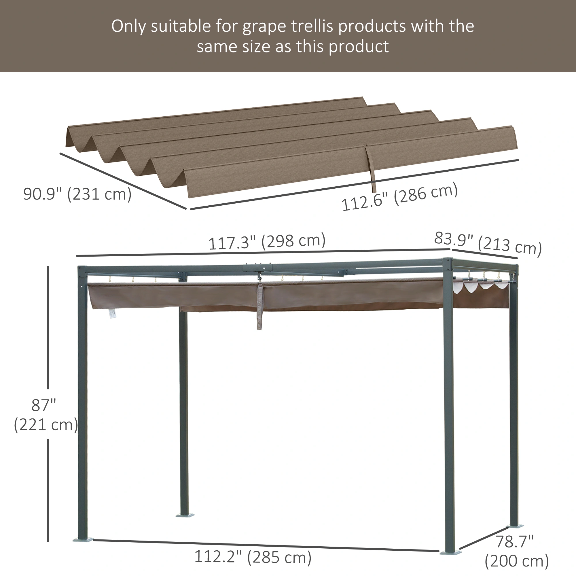 Outdoor Canopy Top Replacement Cover, Waterproof Garden Tent Roof Replacement Part, Easy Install Patio Gazebo Canopy Cover