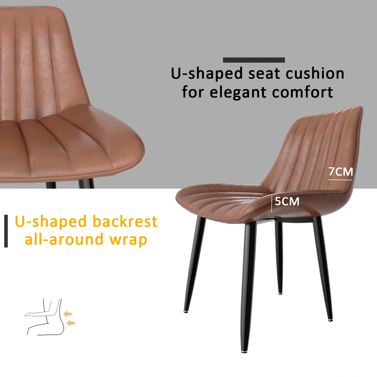 Set of 6 Dining Chairs, 7cm Backrest, 5cm Seat Cushion, 180KG Max Load, PU Faux Leather Upholstered Chair for Dining Room, Kitchen, Living Room view 3