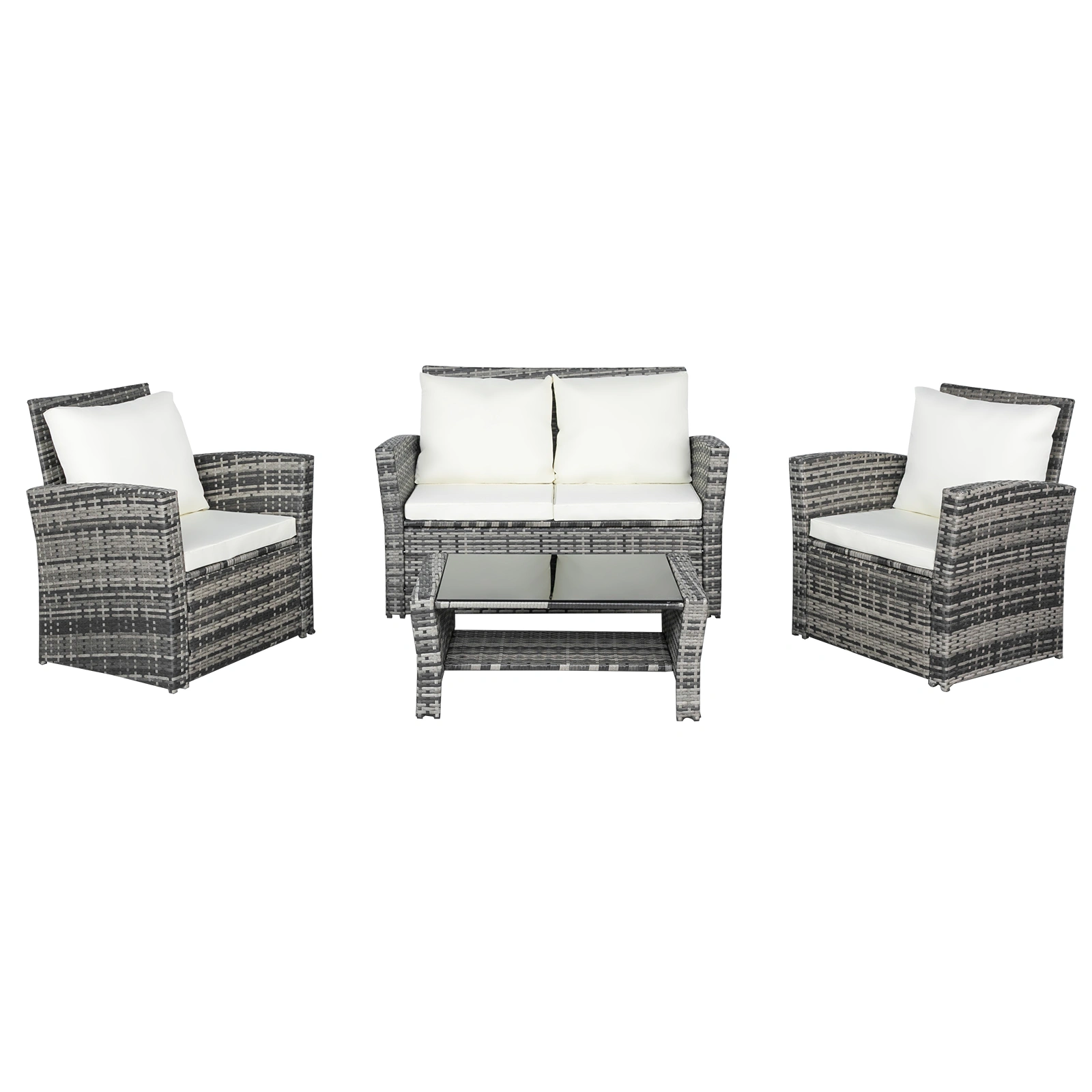 Outdoor Rattan Sofa Set 4-Piece Sectional, Grey Wicker Patio Furniture, 2-Box Delivery view 3