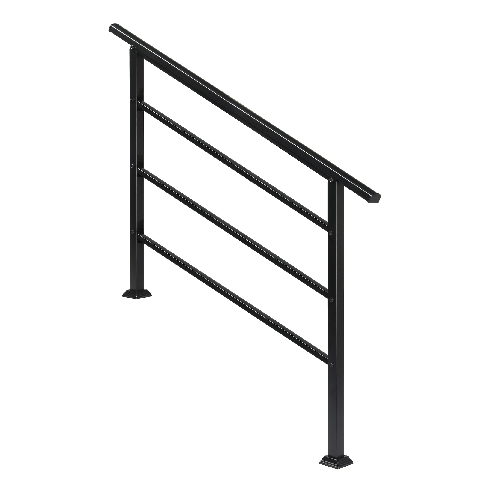 Handrails for Outdoor Steps, Wrought Iron Transitional Handrail Fits 1 to 4 Steps, Solid Wood With Installation Kit, Black view 3