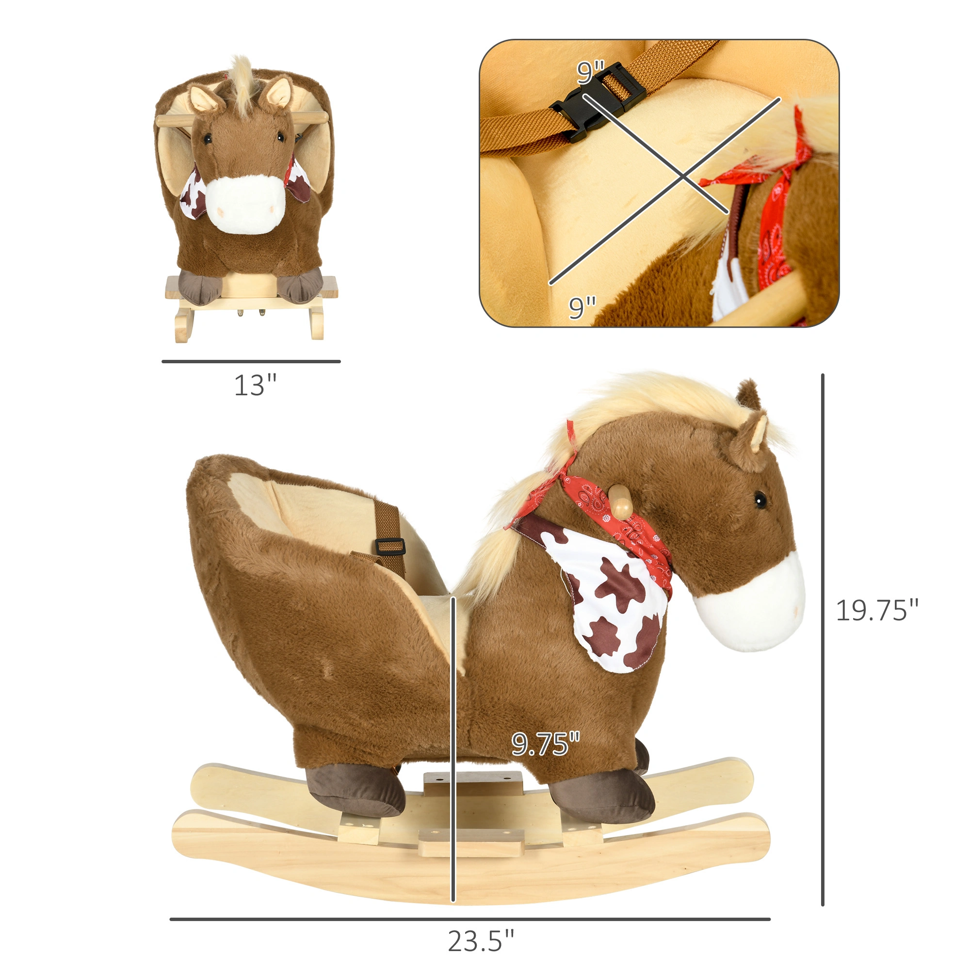 Kids Rocking Horse Wooden Ride-On Toy for Toddlers Babies with Music & Lights view 2