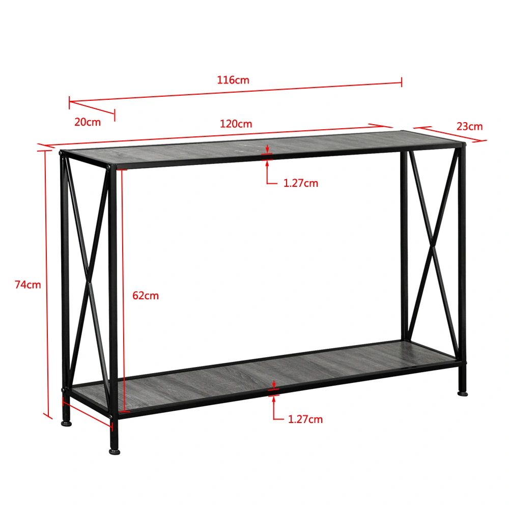 Artisasset Grey MDF Console Table, Black Wrought Iron Base 2-Layer Entryway Table, Forked Frame Sofa Table for Hallway view 21