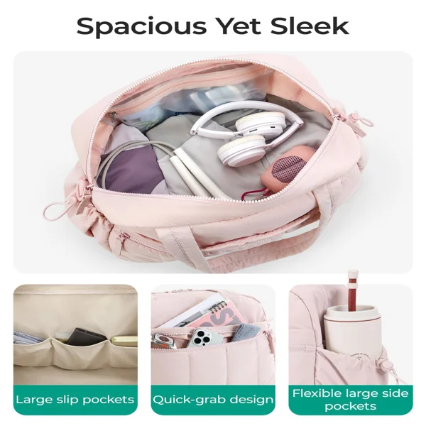 Purple large capacity slit fluffy shoulder bag, waterproof portable luggage tote bag, multi zipper pocket design, sports and fitness travel handbag view 3