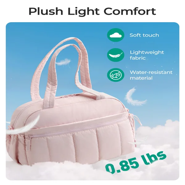 Purple large capacity slit fluffy shoulder bag, waterproof portable luggage tote bag, multi zipper pocket design, sports and fitness travel handbag view 5