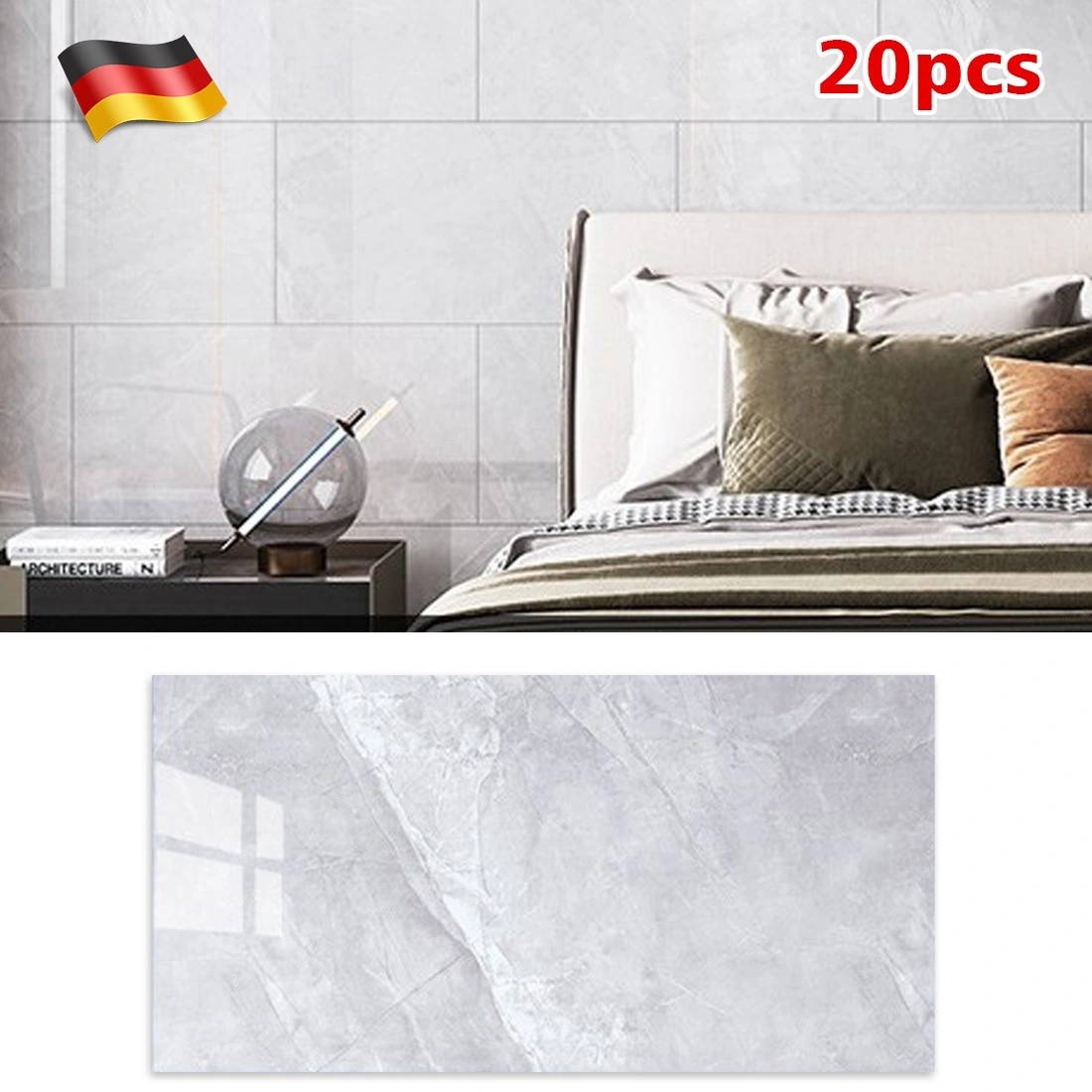 20PCS Marble Peel and Stick Wall Decals for Kitchen & Bathroom, Modern Gray Self-Adhesive Vinyl Tiles