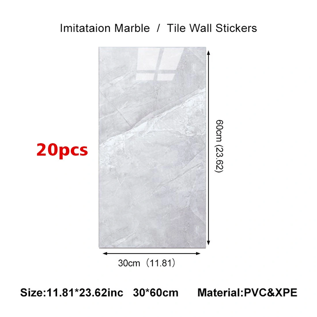 20PCS Marble Peel and Stick Wall Decals for Kitchen & Bathroom, Modern Gray Self-Adhesive Vinyl Tiles view 3