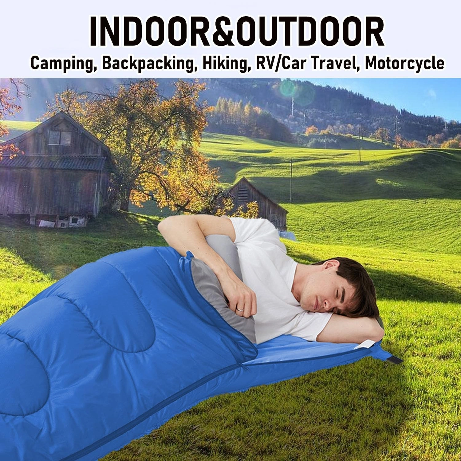 4 Season Single Sleeping Bag Waterproof Outdoor Camping Hiking Envelope Zip Bags-blue view 4