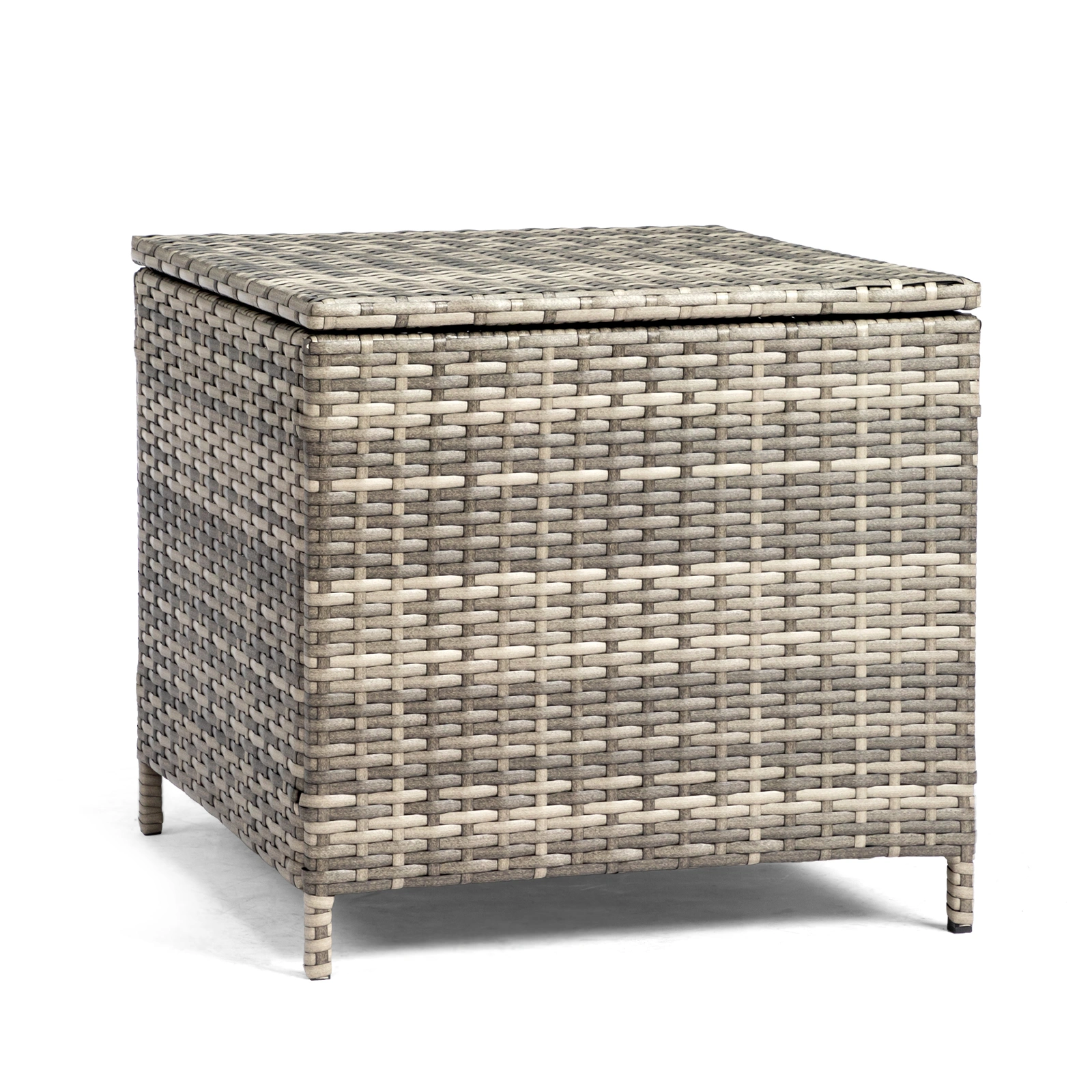 Outdoor PE Wicker Side Table with Storage, Patio Rattan End Table Square Container for Furniture Covers, Toys and Gardening Tools, Grey view 3