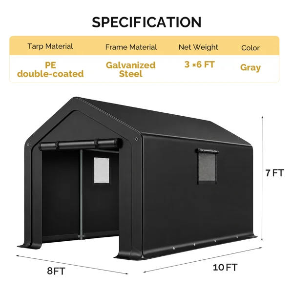 8x10 FT Storage Shed with 2 Roll-up Windows, Heavy Duty Bike Tent view 2