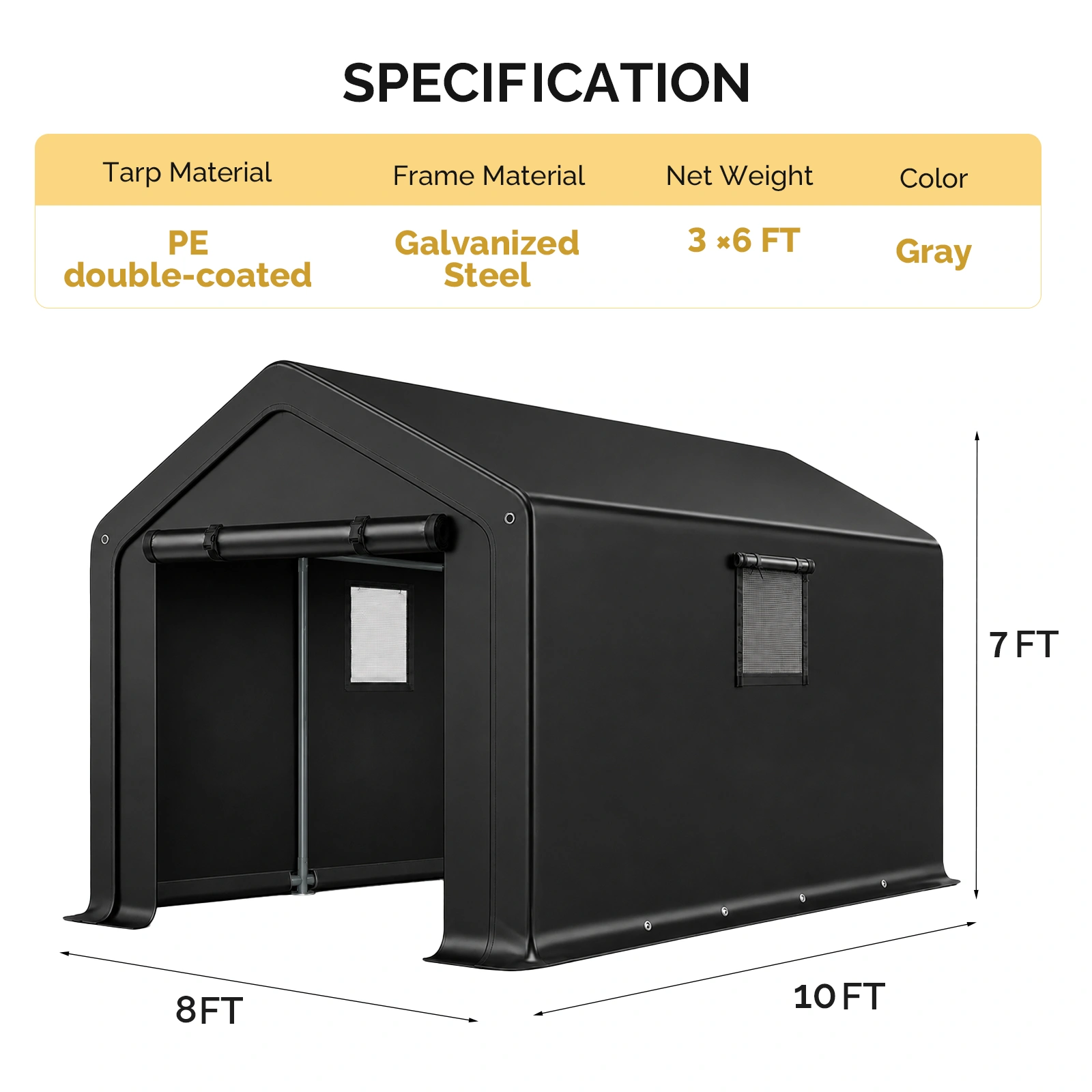 8x10 FT Storage Shed with 2 Roll-up Windows, Heavy Duty Bike Tent view 2