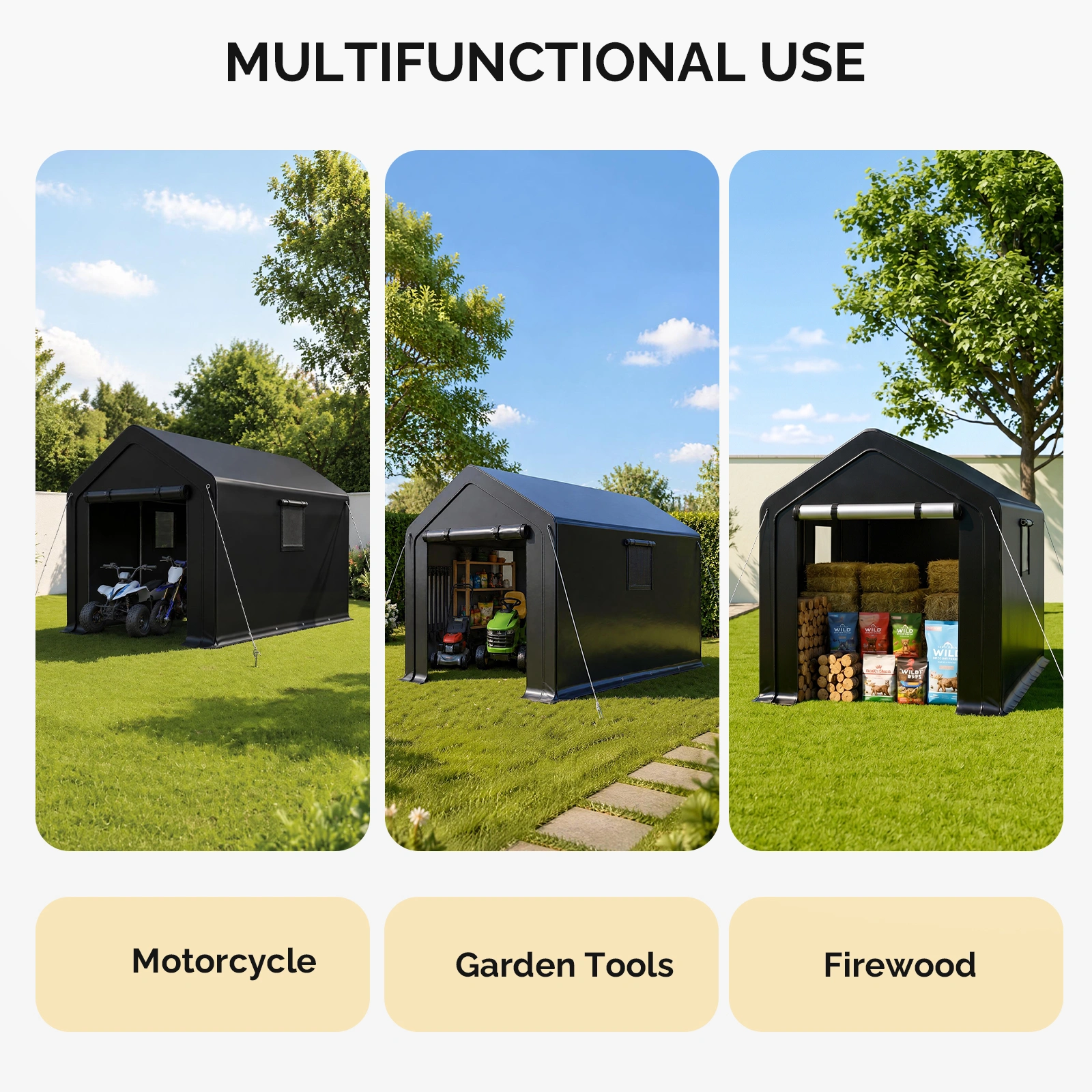 8x10 FT Storage Shed with 2 Roll-up Windows, Heavy Duty Bike Tent view 4