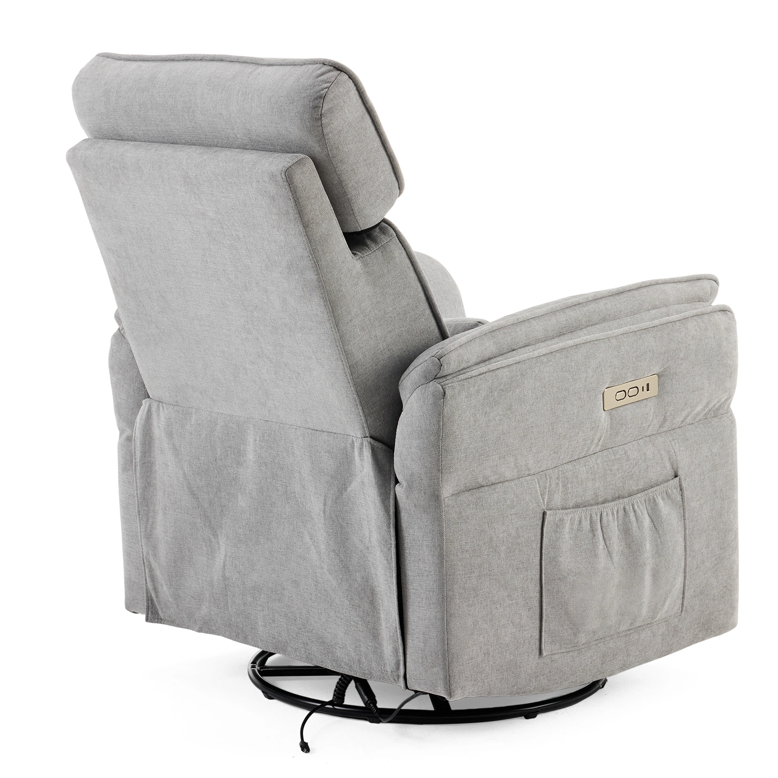 Power Recliner Chair 300° Swivel Rocker Electric Reclining Chair Adjustable Headrest Foldable Armrests 330 Lbs Weight Capacity Chenille Light Gray Indoor view 2