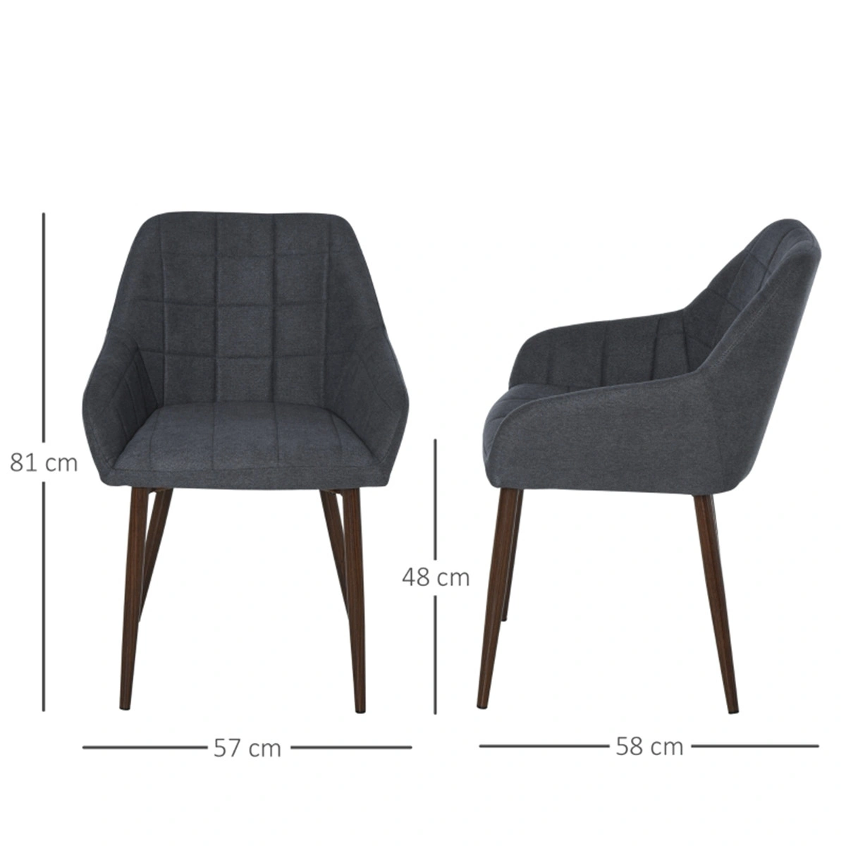26" Bar Stools Set of 2, Mid-Century Modern Dining Chair, Upholstered Office Chair for Kitchen Island, Navy Blue Velvet view 3