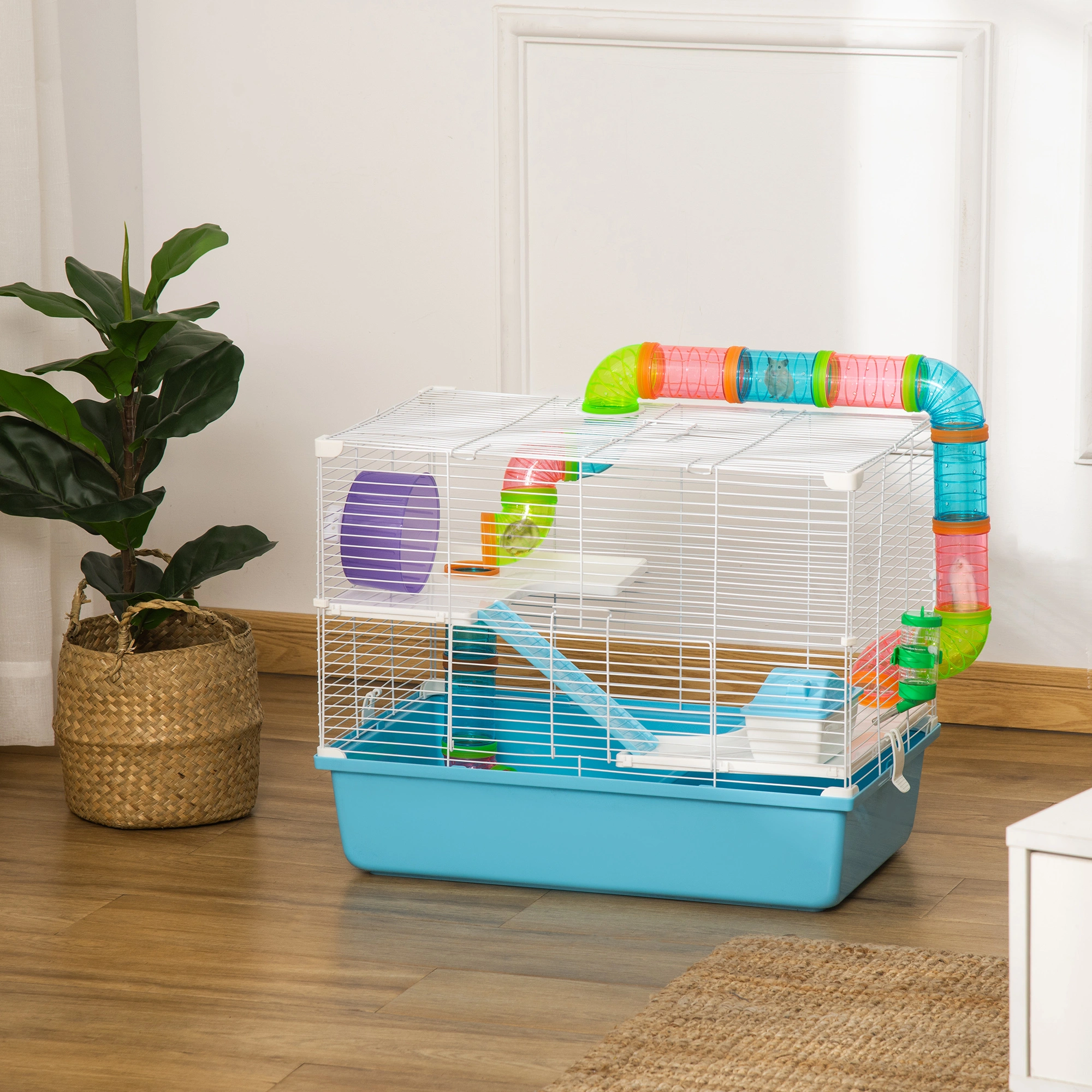 Small Animal Hamster Cage with Tube Tunnel, Rat House for Guinea Pig, Rabbit, Ferret - Indoor Outdoor Pet Habitat