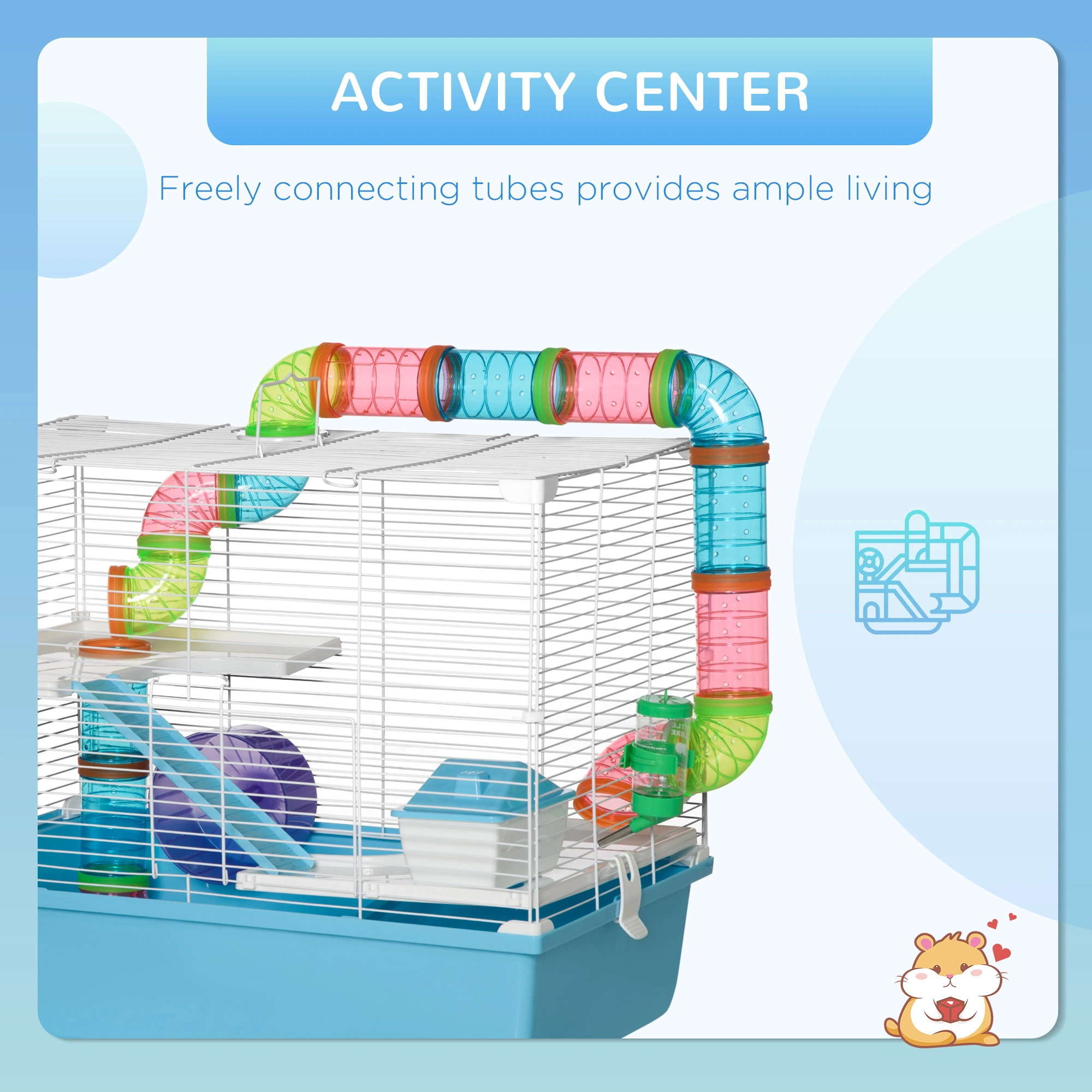Small Animal Hamster Cage with Tube Tunnel, Rat House for Guinea Pig, Rabbit, Ferret - Indoor Outdoor Pet Habitat view 2