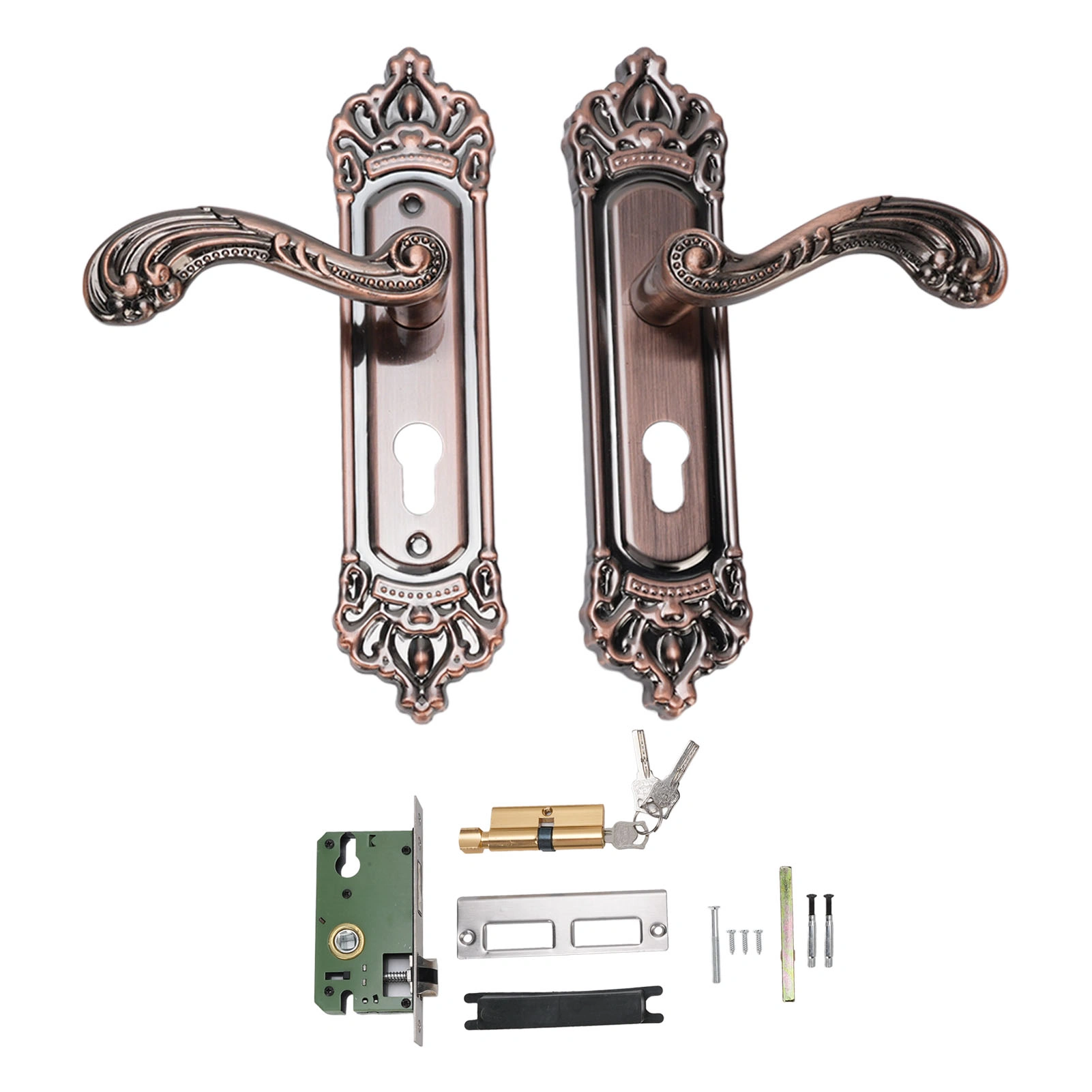 Universal Entry Door Lever Handle with Lock Keys, Quiet Aluminum Alloy European Style Door Handle for Home Bedroom Interior Door