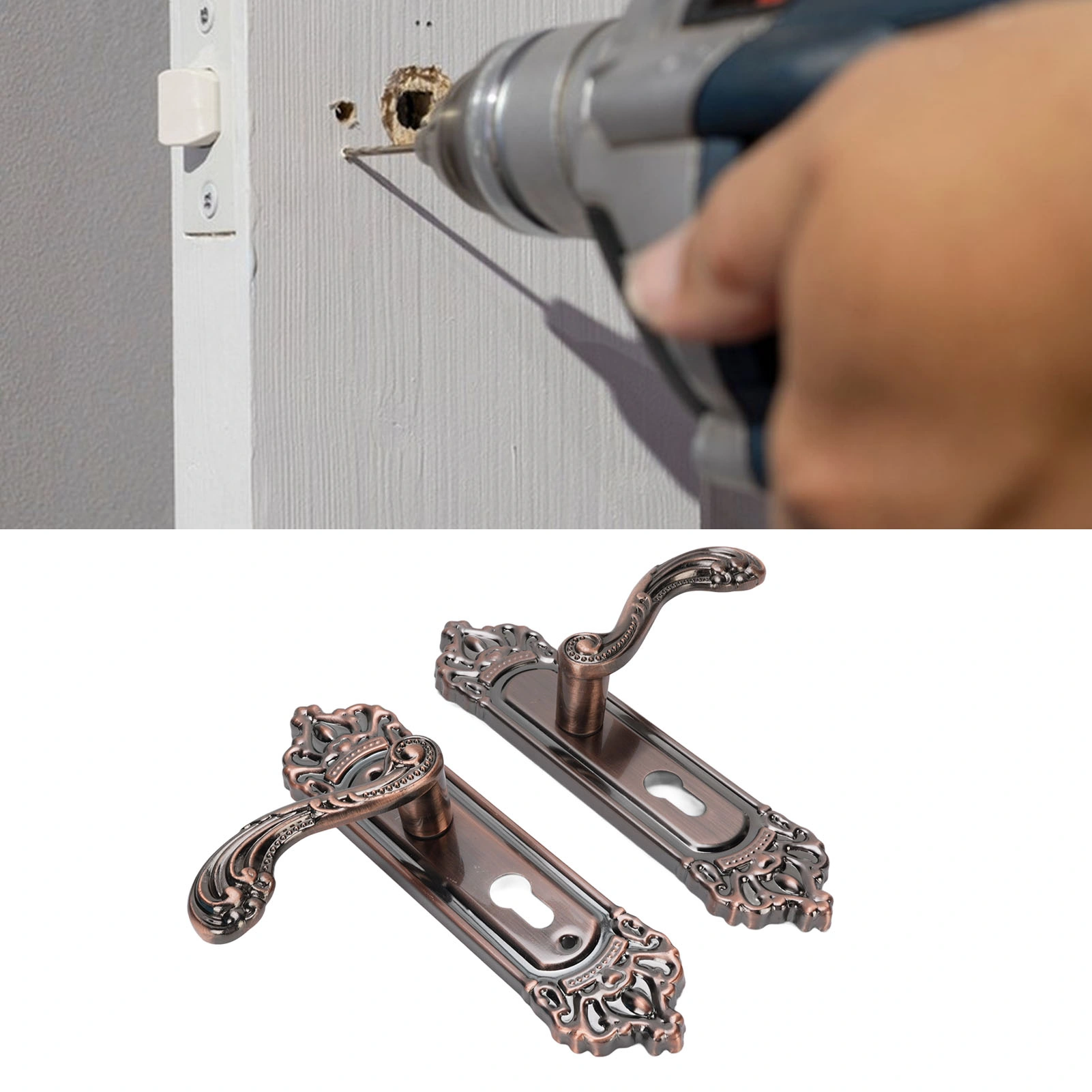 Universal Entry Door Lever Handle with Lock Keys, Quiet Aluminum Alloy European Style Door Handle for Home Bedroom Interior Door view 5