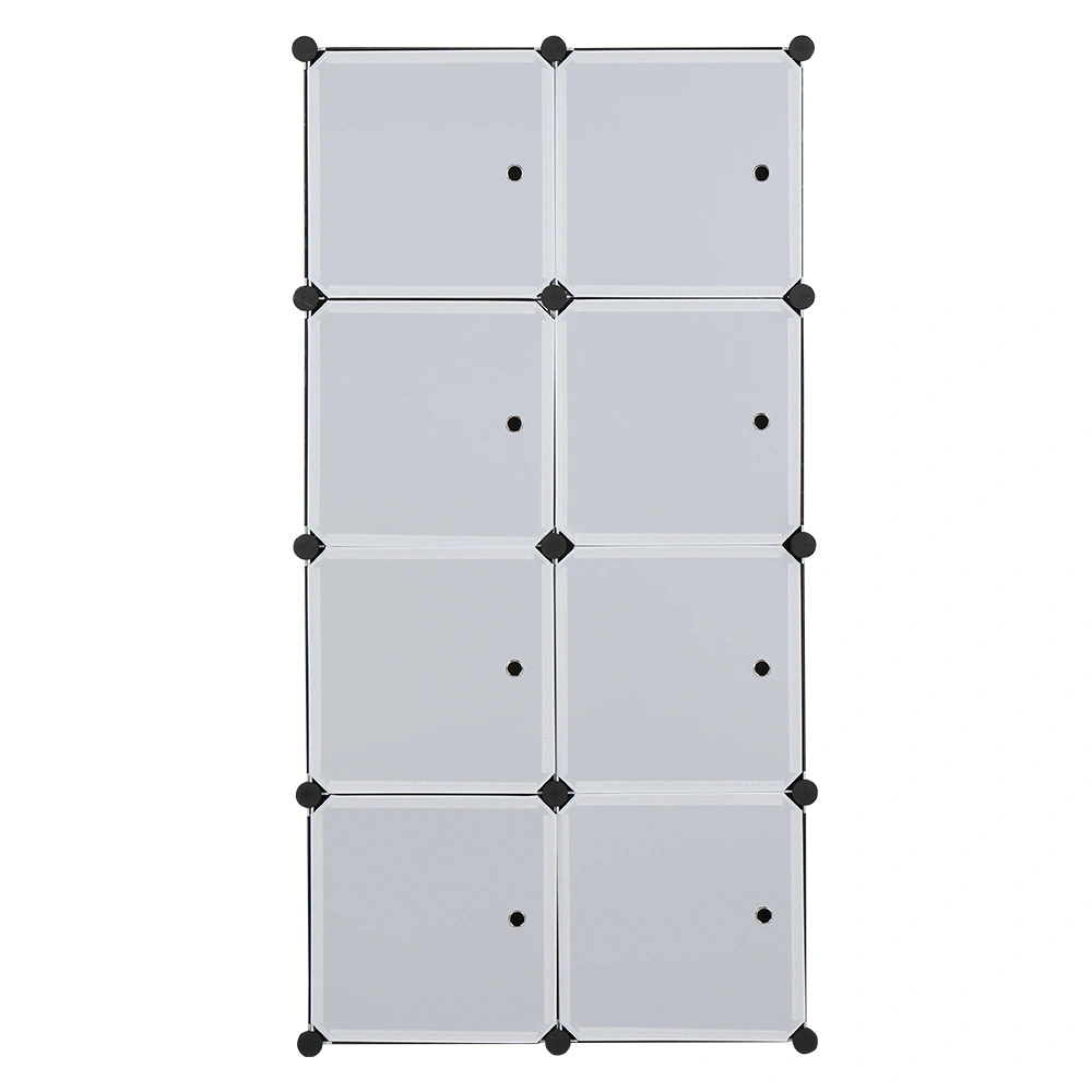 8 Cube Organizer Stackable Plastic Cube Storage Shelves Design Multifunctional Modular Closet Cabinet with Hanging Rod White Doors and Black Panels view 6
