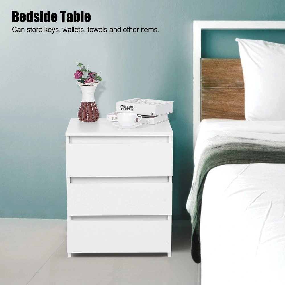 White Modern Bedside Table with 3 Drawers Nightstand Cabinet Bedroom Storage Organizer view 2