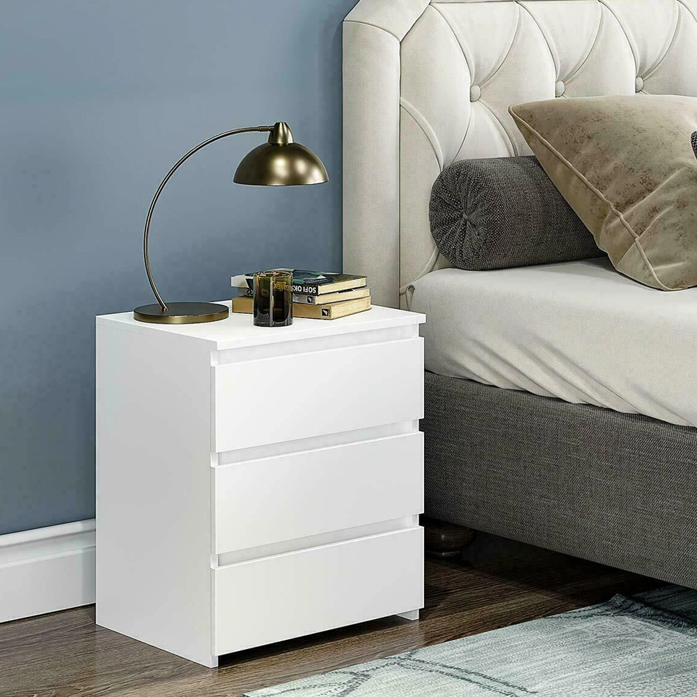White Modern Bedside Table with 3 Drawers Nightstand Cabinet Bedroom Storage Organizer view 4
