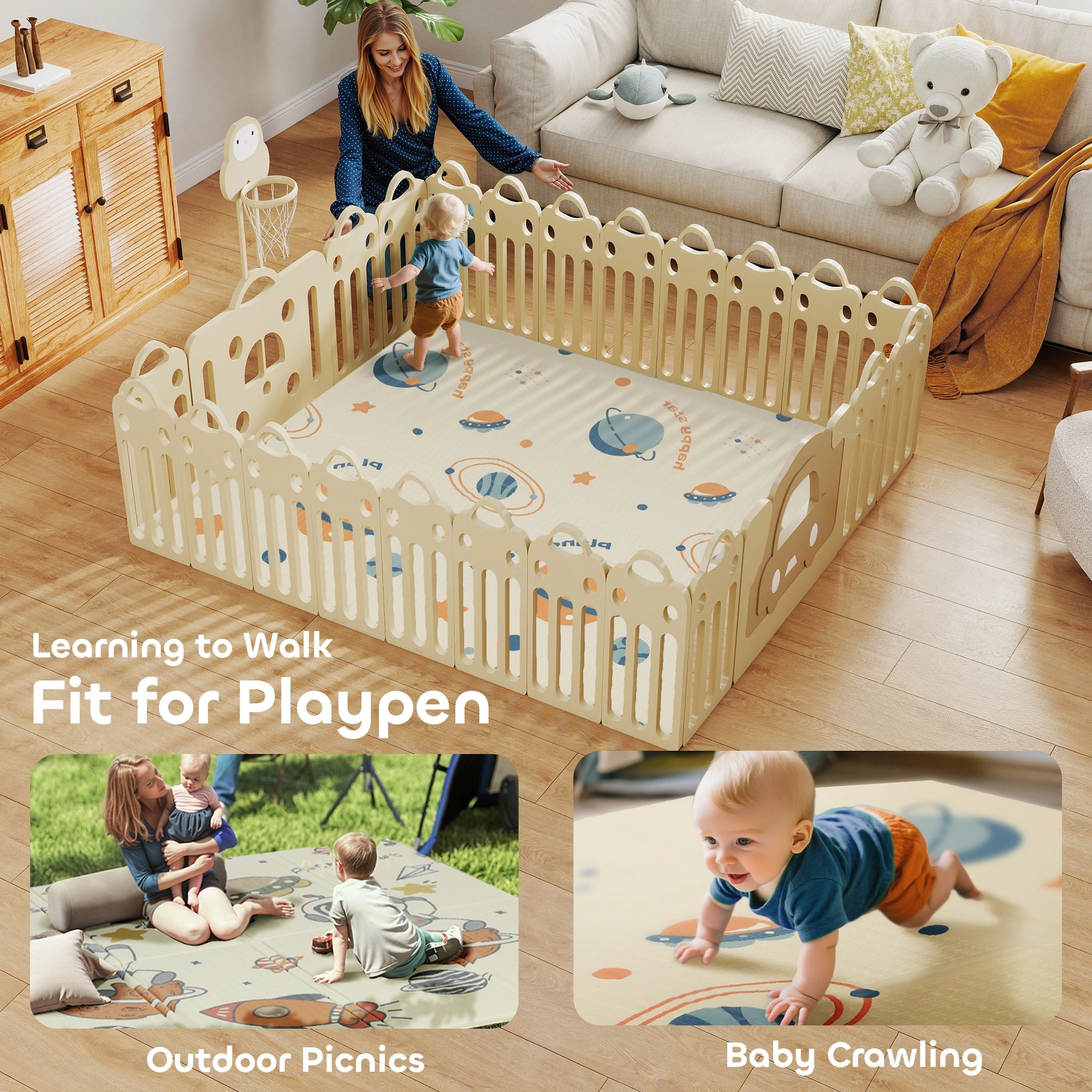 Baby Play Mat, Thick Foam Exercise Gym Pad, Non-Slip Waterproof Floor Mat for Infants and Toddlers view 3