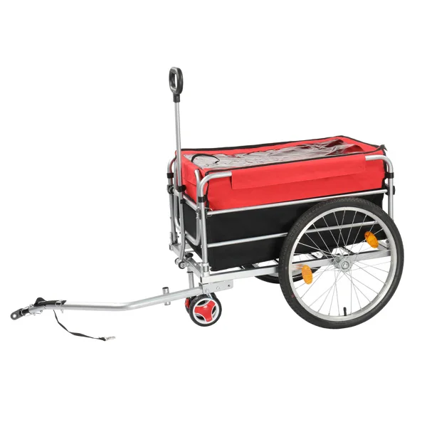 Q235 steel pipe 96*75*58cm bicycle trailer rack black and red 100kg cargo trailer with handle view 2