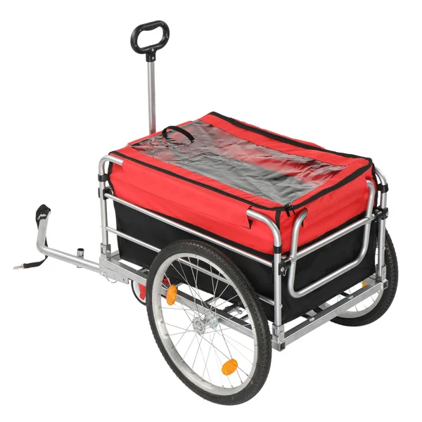 Q235 steel pipe 96*75*58cm bicycle trailer rack black and red 100kg cargo trailer with handle view 5